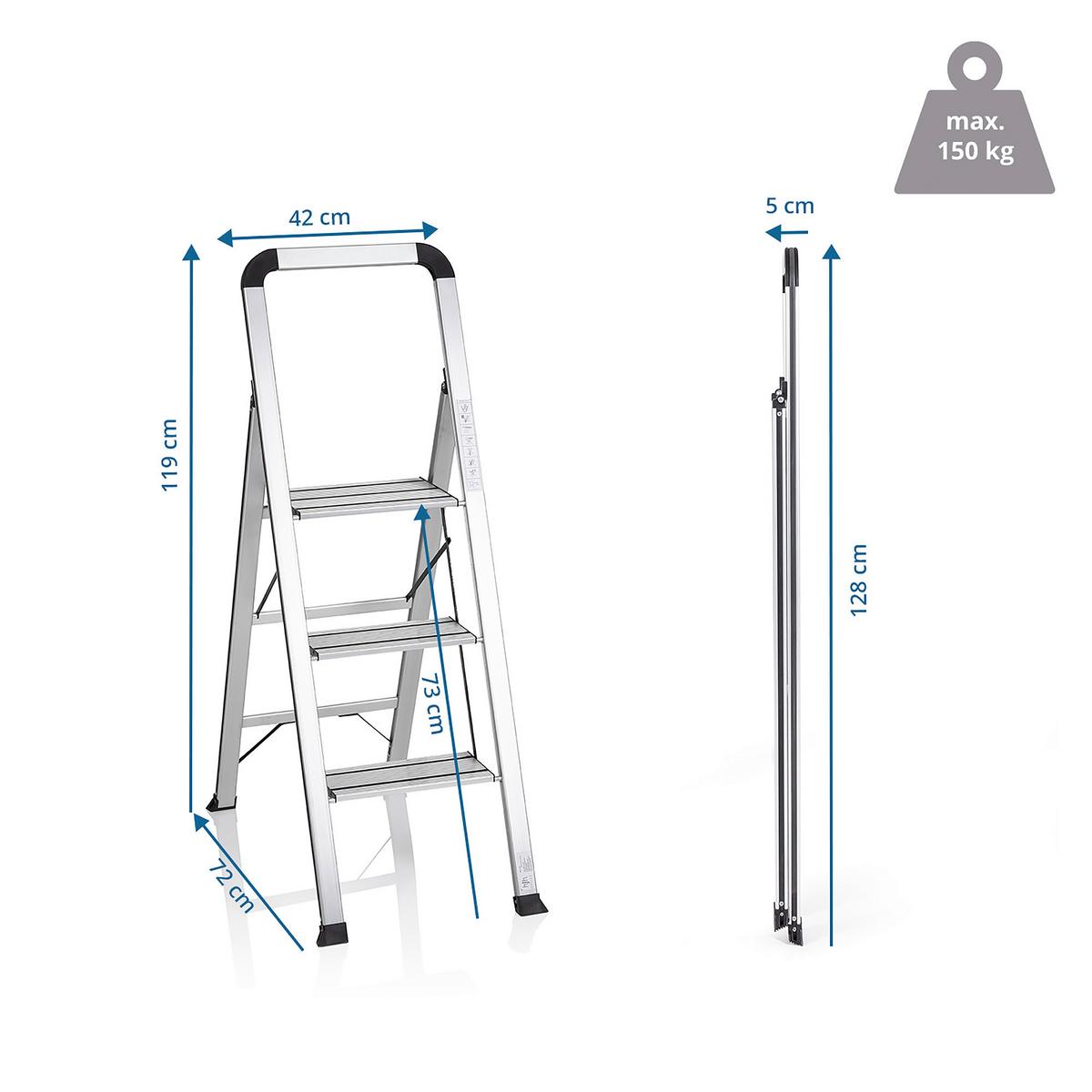 Zložljiva Lestev Solid V, Aluminij - barve aluminija, Basics, kovina (42/128/5cm) - MID.YOU