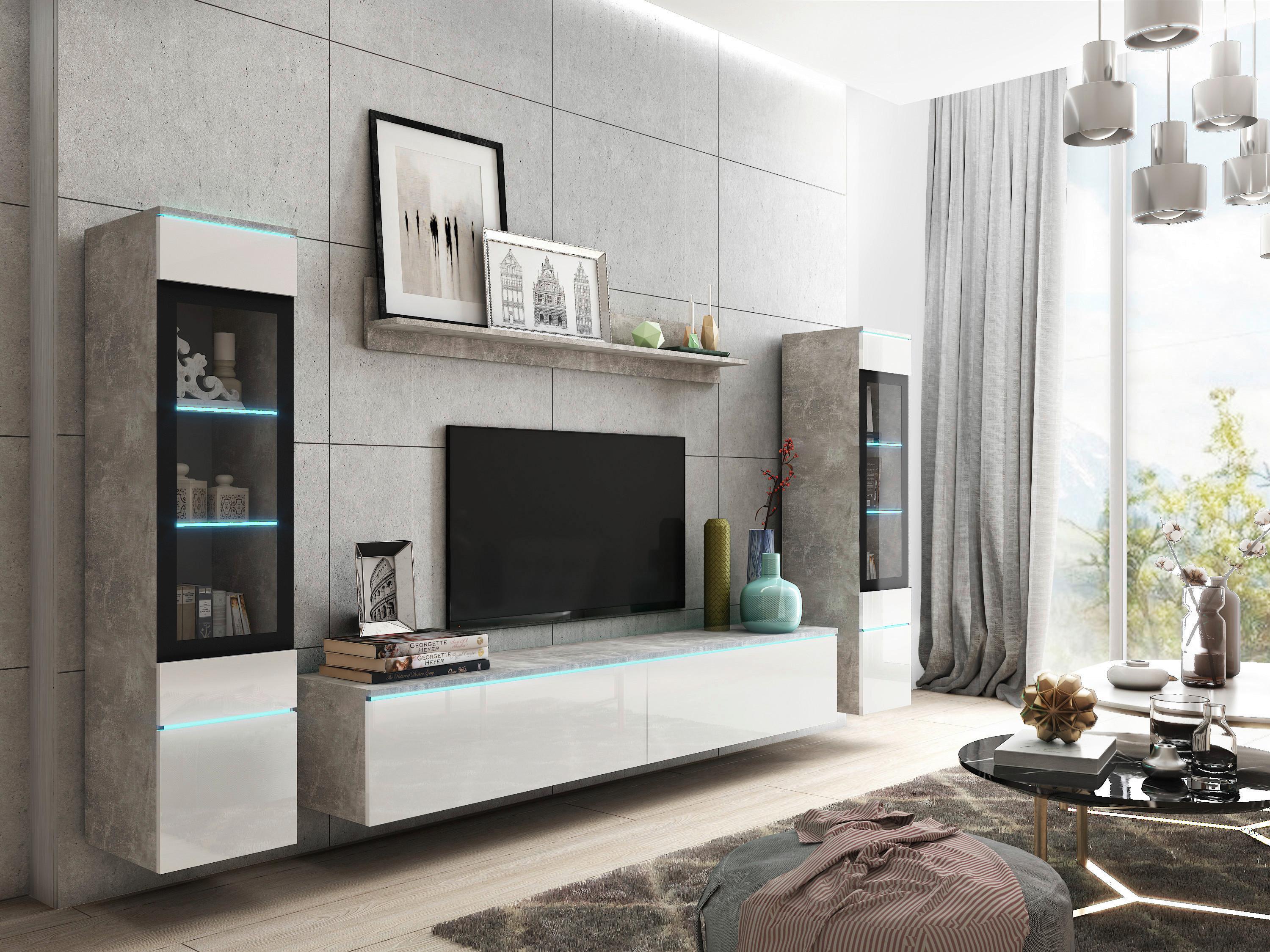 Wohnwand Vera 4-tlg. ca. 240x130 cm  Grau/Weiß - Weiß Hochglanz/Grau, LIFESTYLE, Glas/Holzwerkstoff (240/130/33cm) - P & B