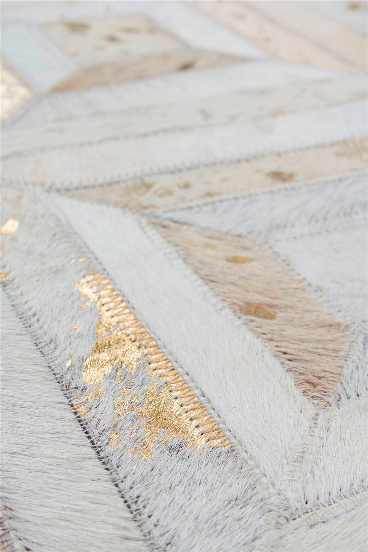 FLACHWEBETEPPICH SPARK 410 ELFENBEIN / GOLD - Goldfarben/Creme, Basics, Leder (80/150cm) - Kayoom