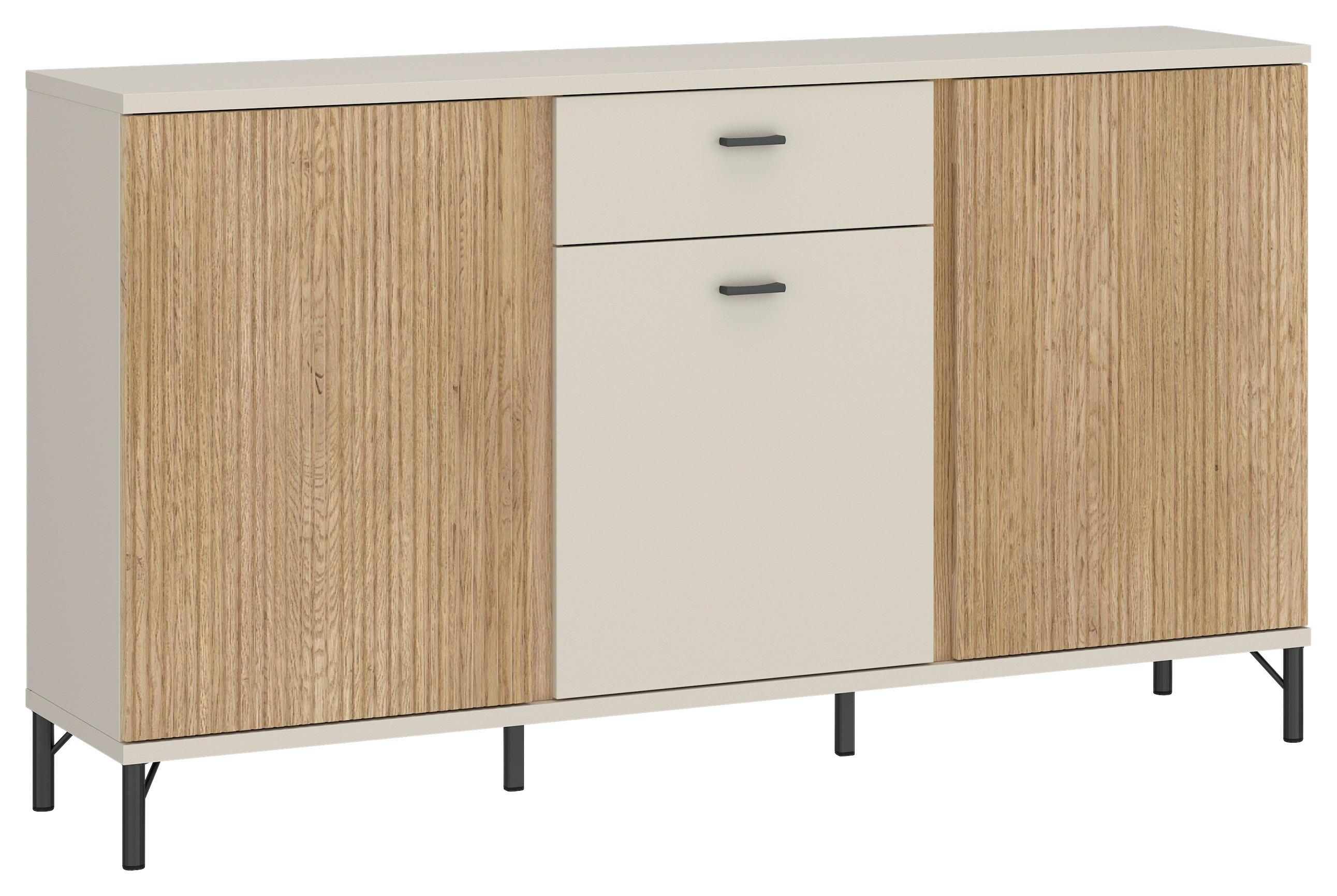 Komoda Mosano - kašmir/boje hrasta, Trend, drvni materijal/metal (150/87/40cm) - Modern Living