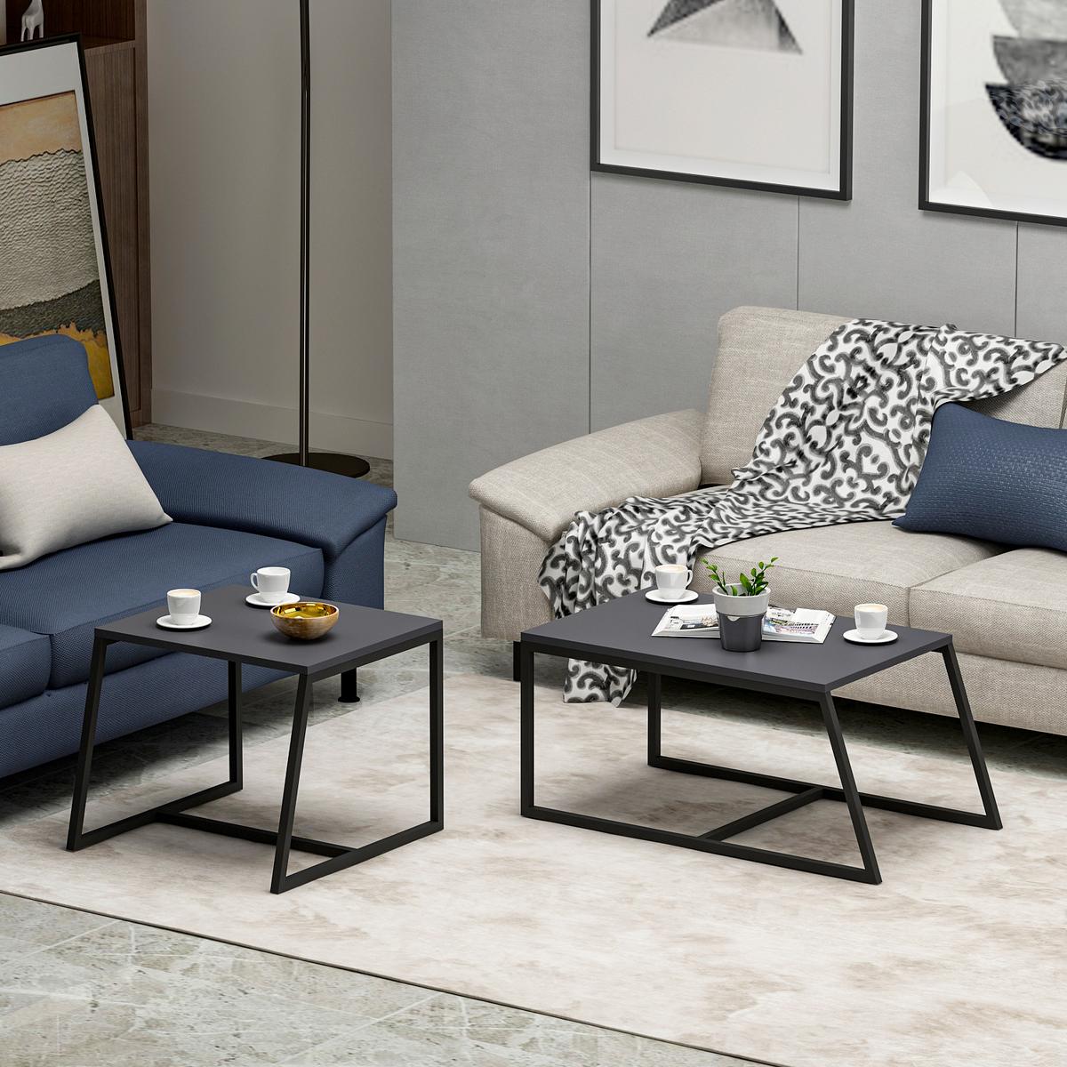 Couchtischset Minimal Couchtisch - Anthrazit/Schwarz, Design, Holzwerkstoff/Metall (75-55/38-45/50-47cm) - Livetastic