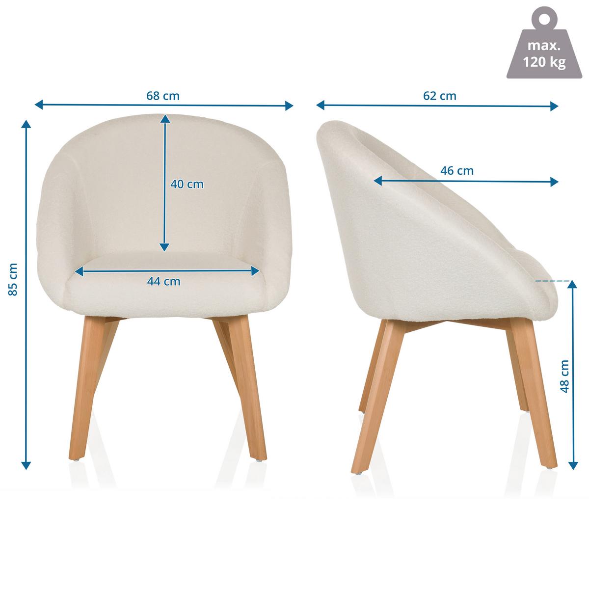 Naslanjač Scandi Ted, Bela - bela/barve bukve, Moderno, tekstil/les (68/85/62cm) - MID.YOU