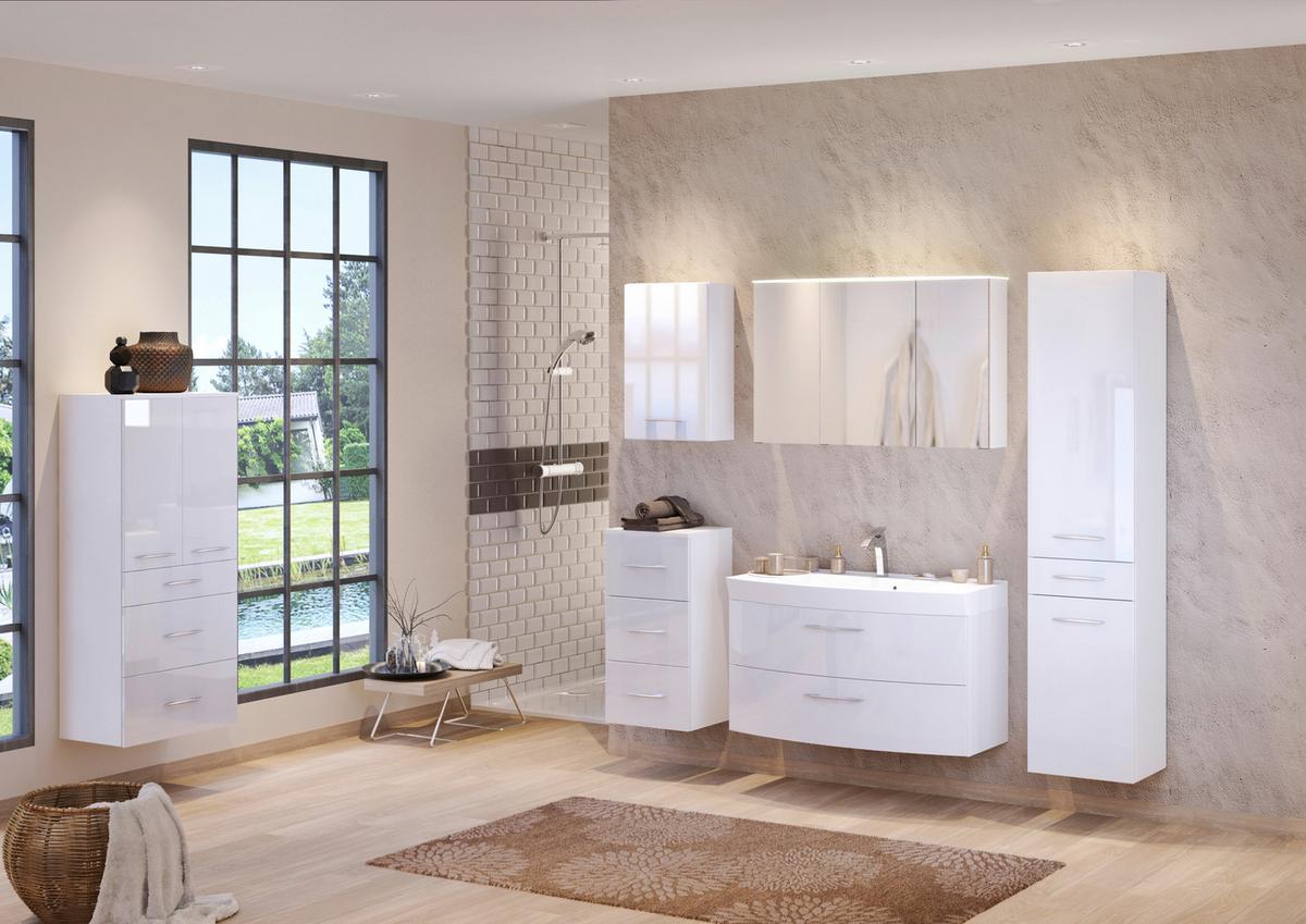 Seitenschrank Florida in Weiß - Chromfarben/Weiß Hochglanz, MODERN, Holzwerkstoff/Metall (40/180/35cm)