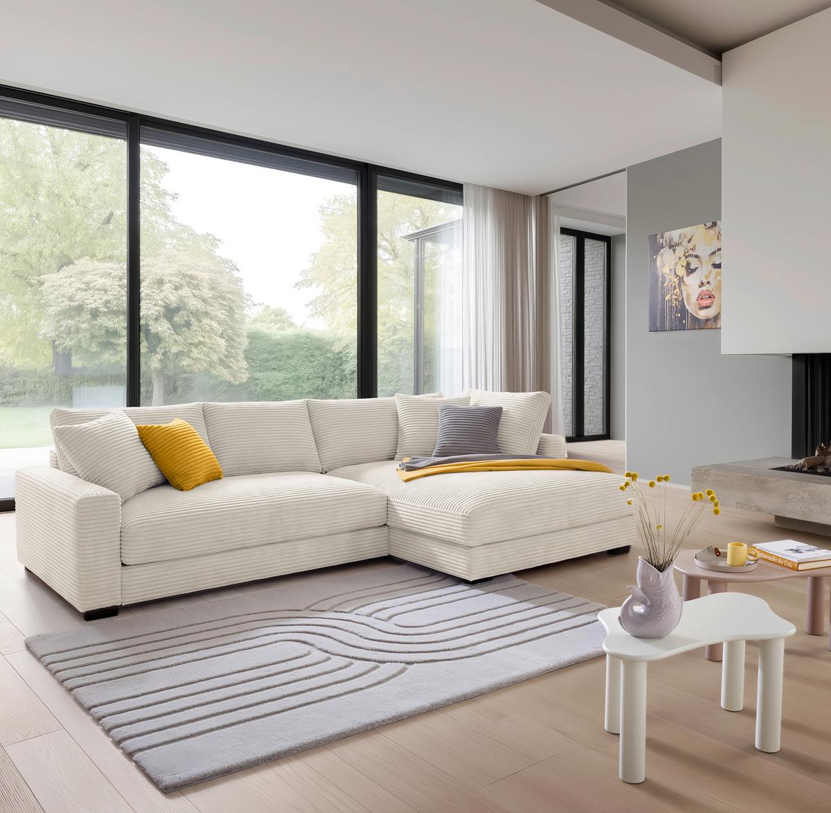 Ecksofa Pedro Creme - Creme/Schwarz, MODERN, Kunststoff/Textil (300/190cm) - Mömax