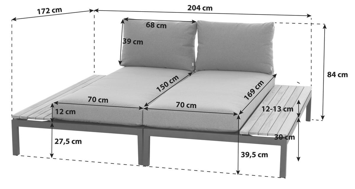 Modul-Loungegarnitur 2-tlg. Grau Teakholz - Anthrazit/Grau, KONVENTIONELL, Holz/Textil - Siena Garden