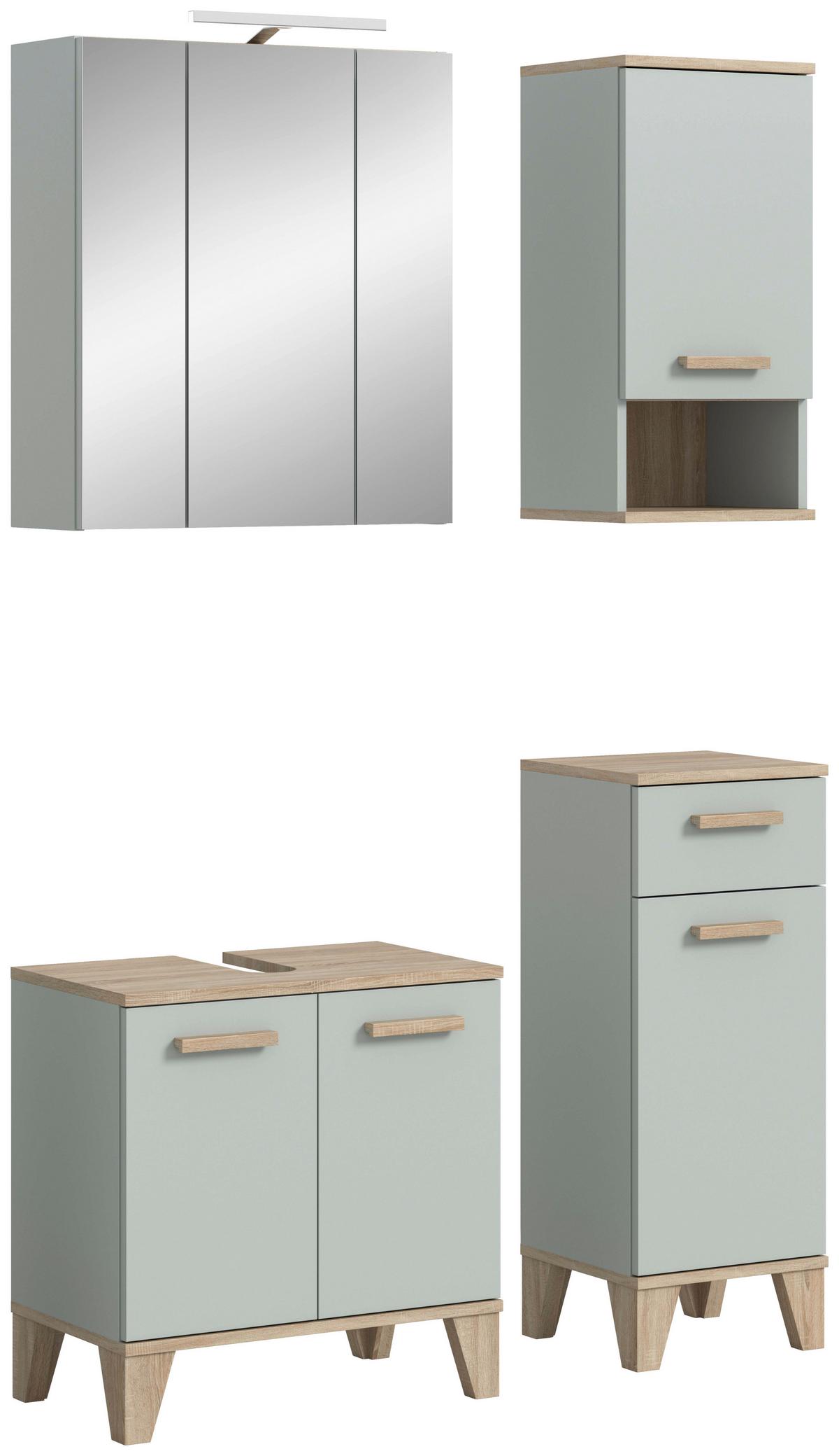 Badezimmer Star 5-tlg. ca. 94 cm Eiche/Graugrün - Eichefarben/Hellgrün, MODERN, Holzwerkstoff/Kunststoff (94cm) - MID.YOU