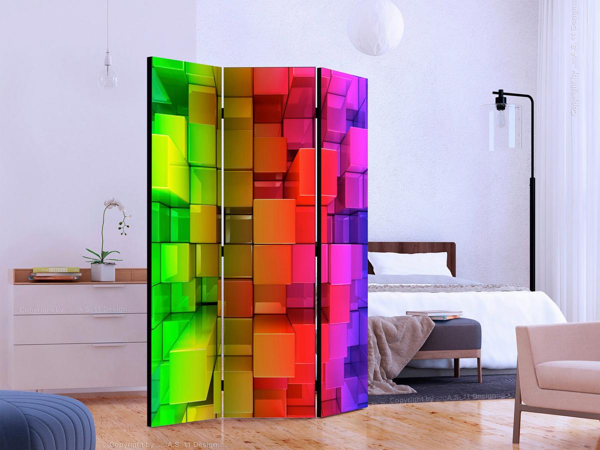 Paravan Colour Jigsaw, 3-Delni, Dvostranski - večbarvno, Basics, tekstil/les (135/172/3cm) - artgeist