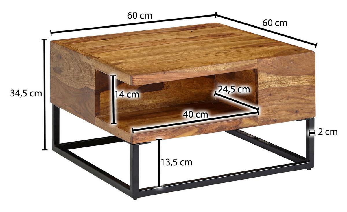 Klubska Miza Wohnling - črna/barve indijskega rožnega lesa, Moderno, kovina/les (60/60/34,5cm) - MID.YOU