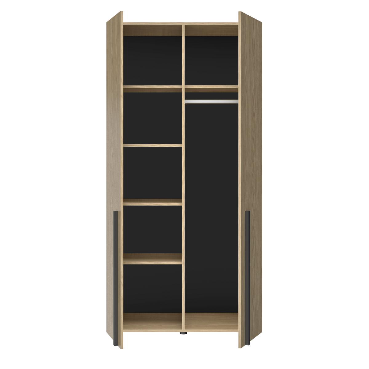 Omara S Klasičnimi Vrati Nael, Barva Hrasta, Črna - črna/barve hrasta, Basics, leseni material (100/200/60cm)