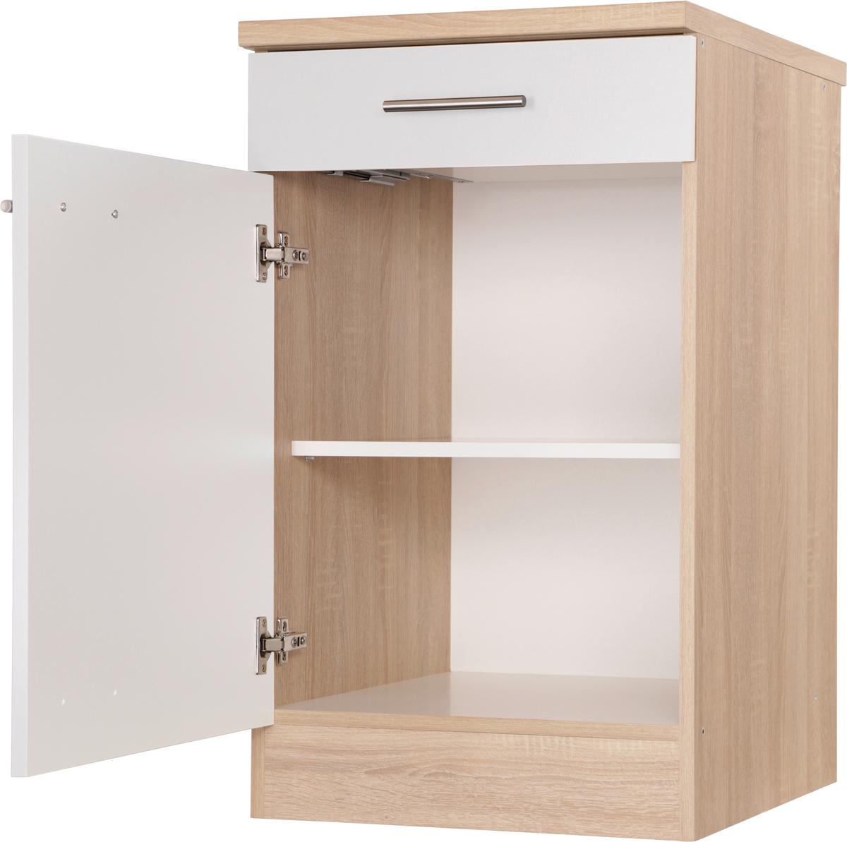 Kuhinjska Spodnja Omarica Merle, Barva Hrasta, Bela - srebrne barve/barve hrasta, Basics, kovina/leseni material (50/84,8/60cm) - Respekta