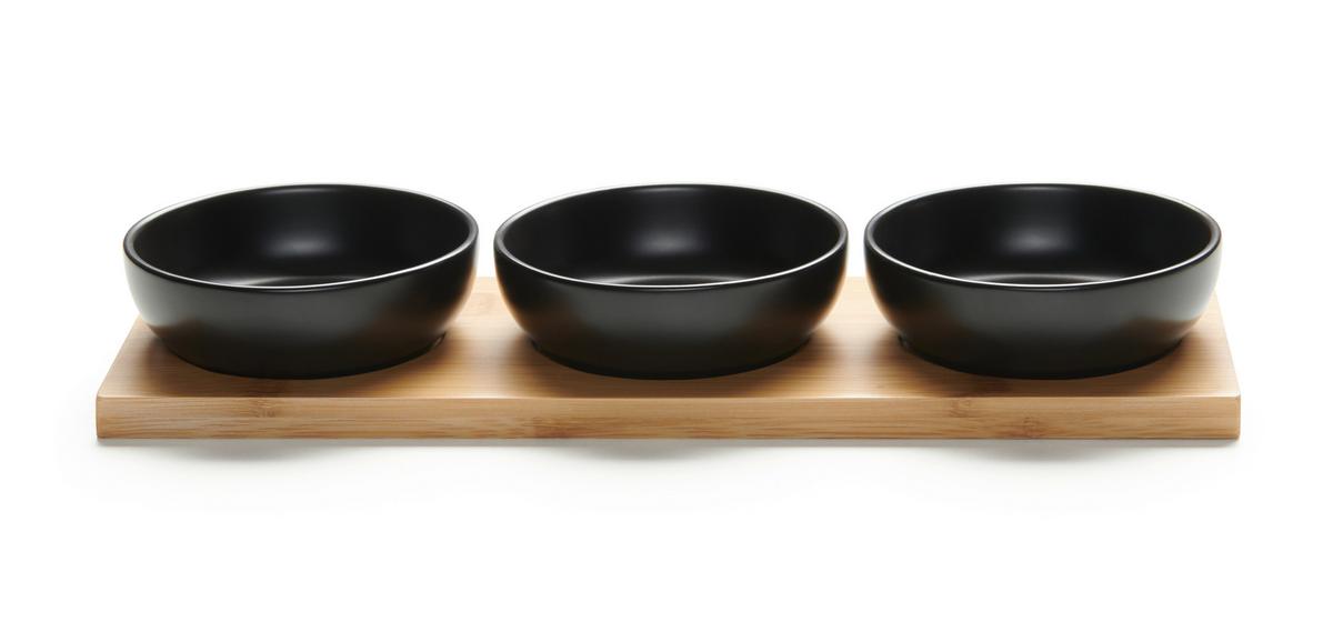 Dipschalenset Tapas Schwarz, 4-teilig - Schwarz, MODERN, Holz/Keramik (31/11/4cm) - Modern Living