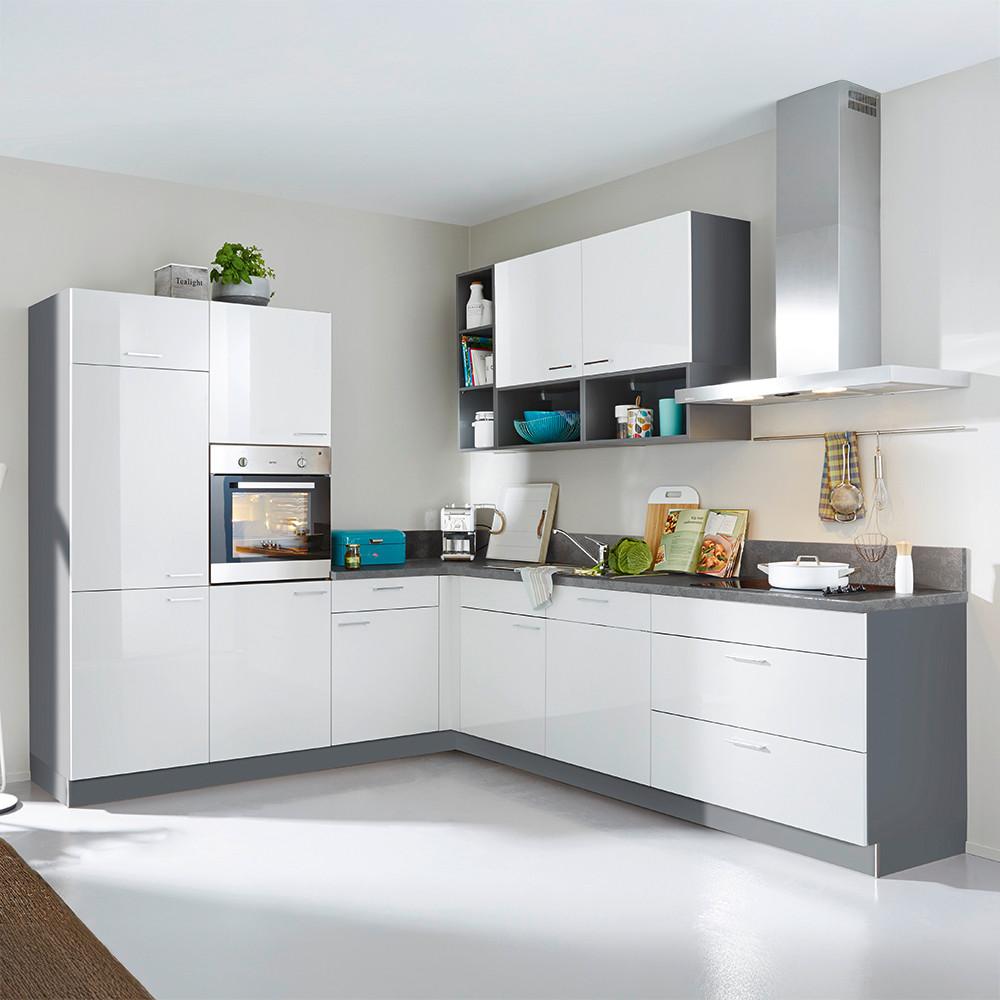 Eckküche Star o. Geräte ca. 245x275cm Weiß Hochglanz - Edelstahlfarben/Weiß Hochglanz, MODERN, Holzwerkstoff (245/275cm) - Express