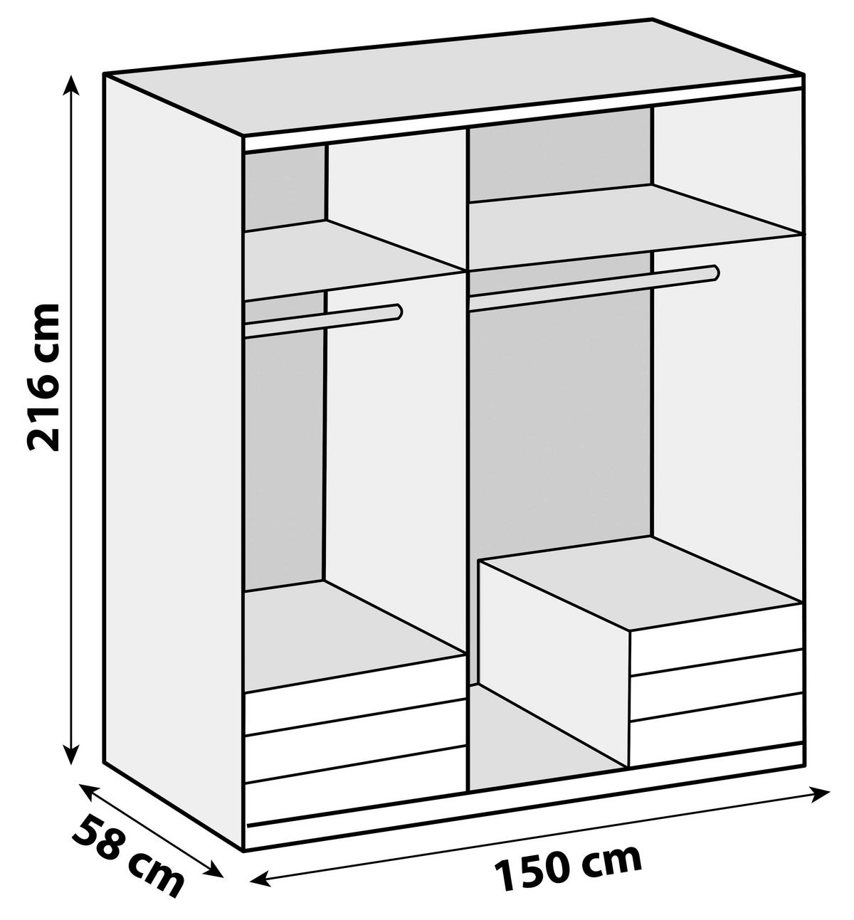 Ormar S Klasičnim Vratima Level 36c - bijela/boje hrasta, Moderno, staklo/drvni materijal (150/216/58cm) - Modern Living