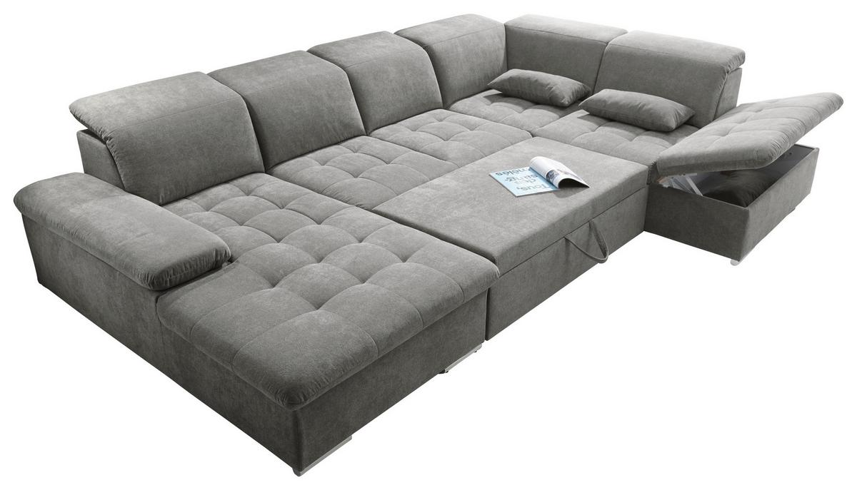 Wohnlandschaft Wayne U inkl. Kissen Schlammfarben - Schlammfarben/Silberfarben, KONVENTIONELL, Kunststoff/Textil (188/340/240cm) - MID.YOU