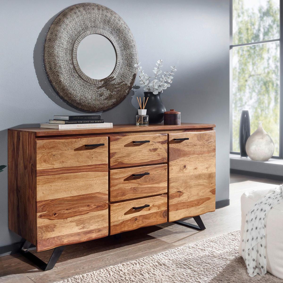 Komoda Wohnling, Pravi Les - črna/barve indijskega rožnega lesa, Design, kovina/les (145/82/45cm) - MID.YOU