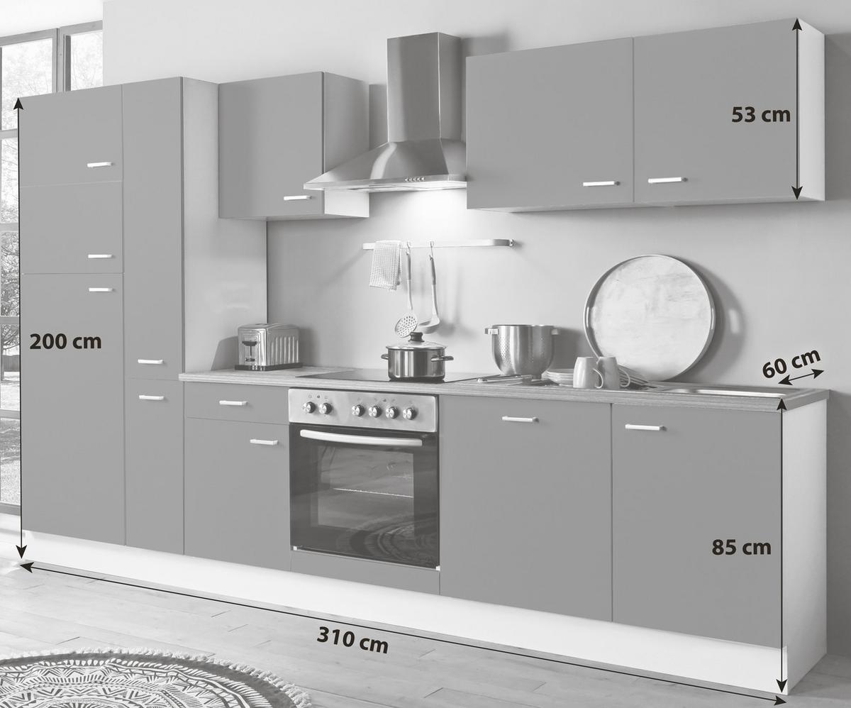 Küchenblock White-Classic Grau/Weiß B: ca. 310 cm - Silberfarben/Graphitfarben, KONVENTIONELL, Holzwerkstoff/Kunststoff (310cm) - Menke