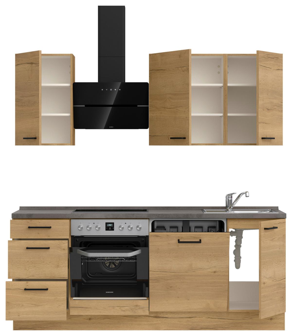 Küchenblock Structura High m. Geräten Eiche - Schieferfarben/Eichefarben, MODERN, Holzwerkstoff/Metall (210cm) - Nobilia