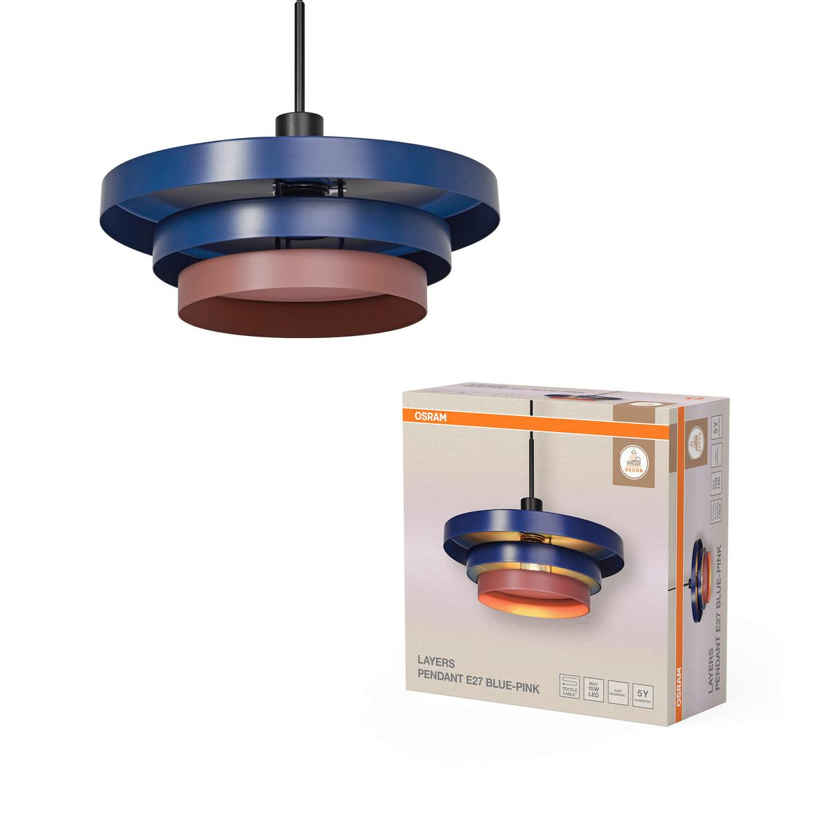 LAMPA WISZĄCA DECOR LAYERS PENDANT E27 BL - różowy/niebieski, Basics, metal (40/136cm) - Osram