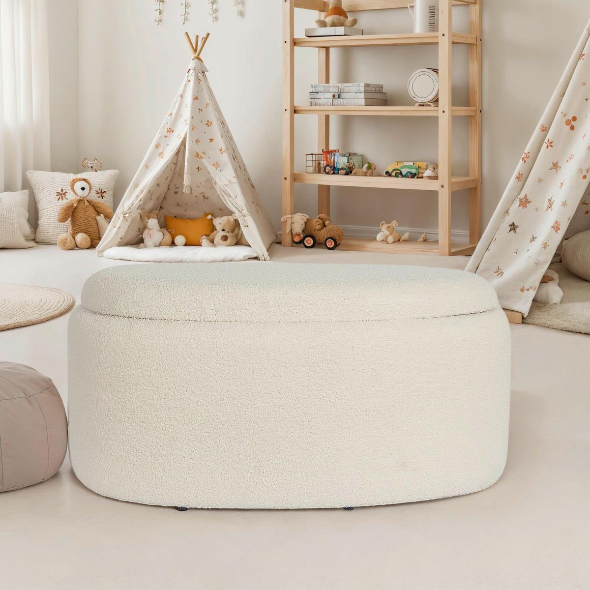 HOCKERBANK HOCKER STOFF - Creme, Design, Textil (81/40/62cm) - MID.YOU