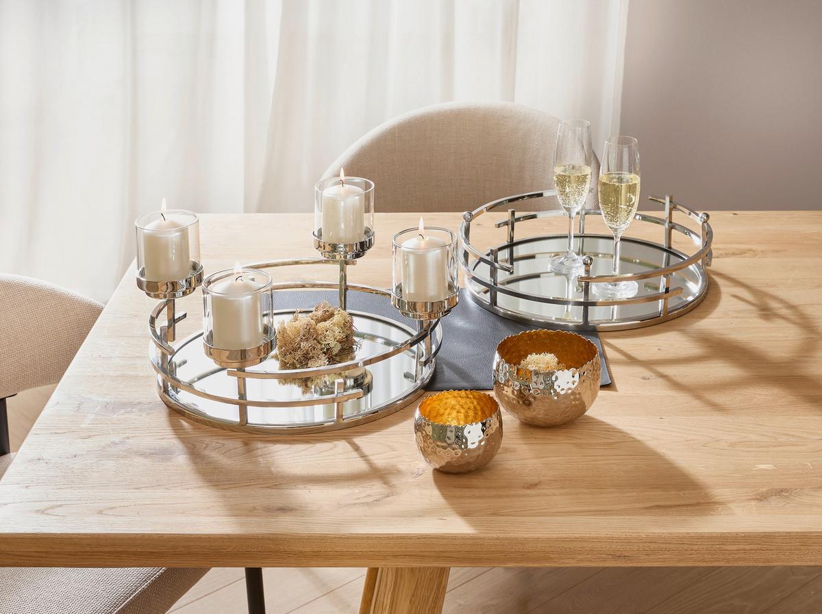 ŚWIECZNIK 145222 - kolor srebrny, Basics, metal/szkło (42/19,5cm) - Fink