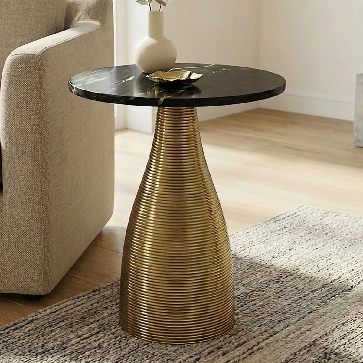 Beistelltisch Wl7.514 - Goldfarben/Schwarz, Design, Stein/Metall (40/40/48cm) - Livetastic