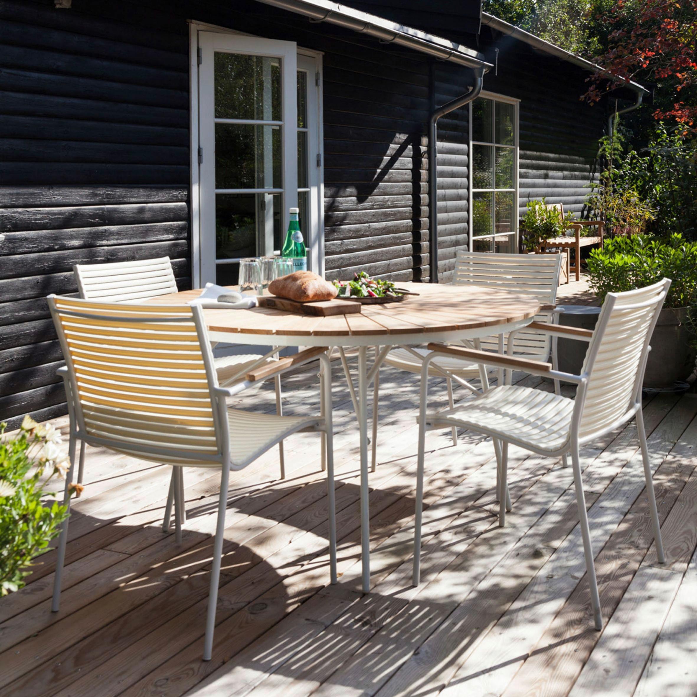 Gartensuhl Mood Weiß/Teak stapelbar - Weiß/Teakfarben, Natur, Holz/Kunststoff (60/84/56cm) - Gardenson