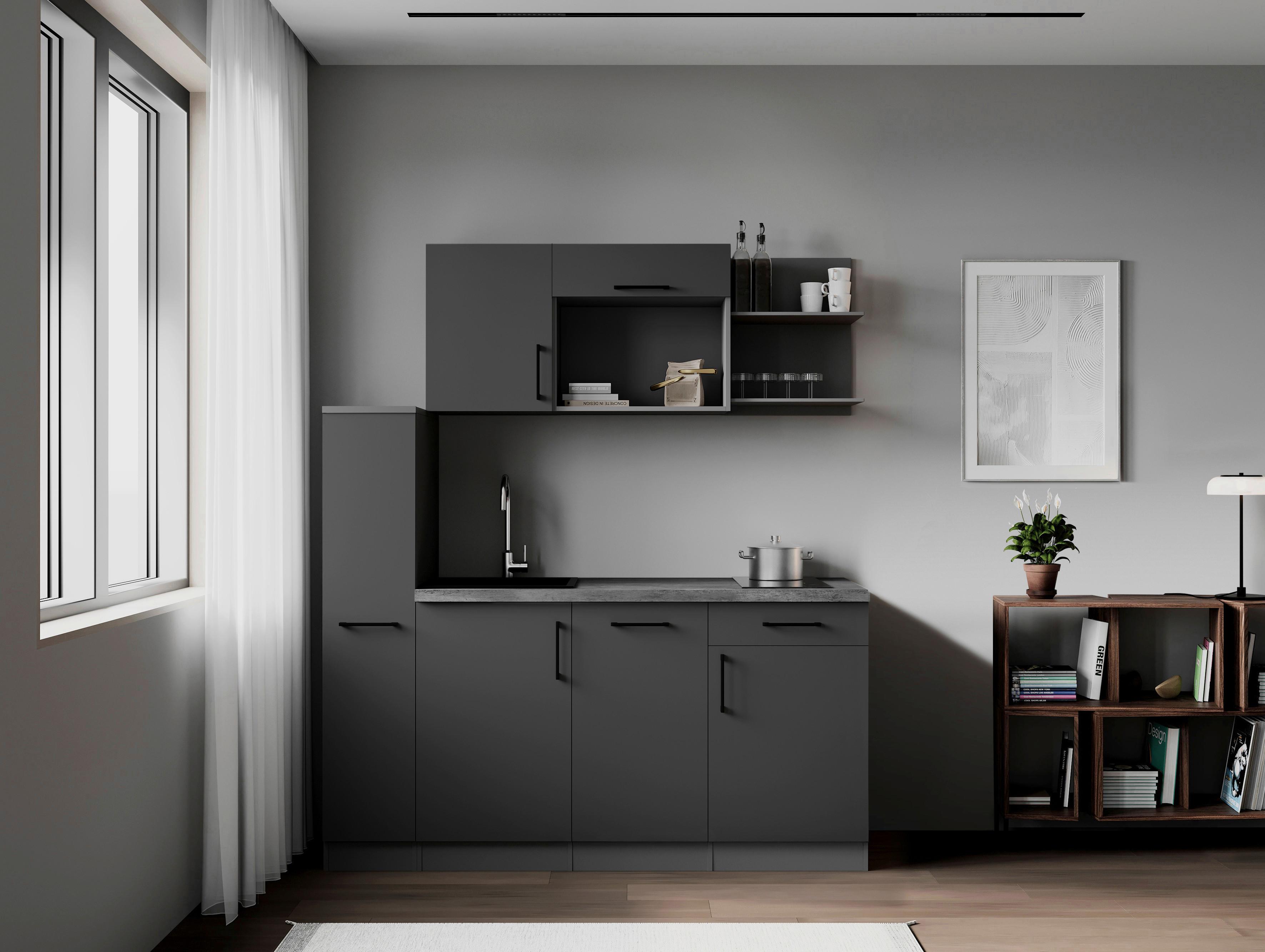 Küchenblock Oliver m. Geräten Grau - Grau, Trend, Holzwerkstoff/Metall (175cm) - Respekta