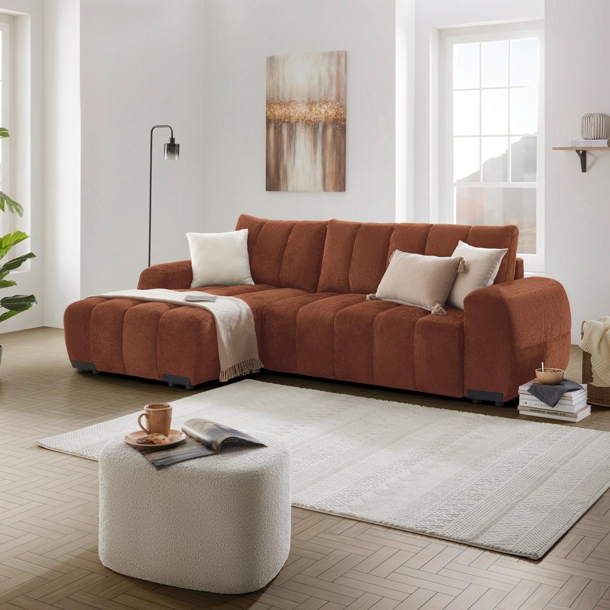 Wohnlandschaft Bolonia Terracotta - Schwarz Hochglanz/Terracotta, MODERN, Textil/Metall (166/93/273cm) - Mömax