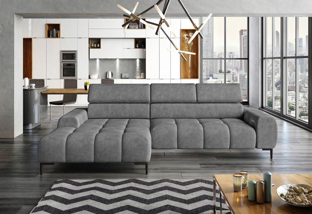 Sedežna Garnitura Imperia Mini, Z Nastavljivim Vzglavjem - siva/črna, Moderno, kovina/tekstil (270/177cm) - Premium Living