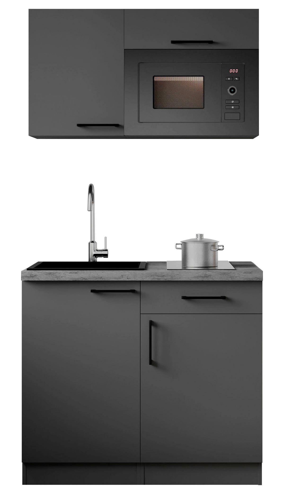 Miniküche Oliver m. Geräten ca. 100cm Grau - Grau, Trend, Holzwerkstoff/Metall (100cm) - Respekta