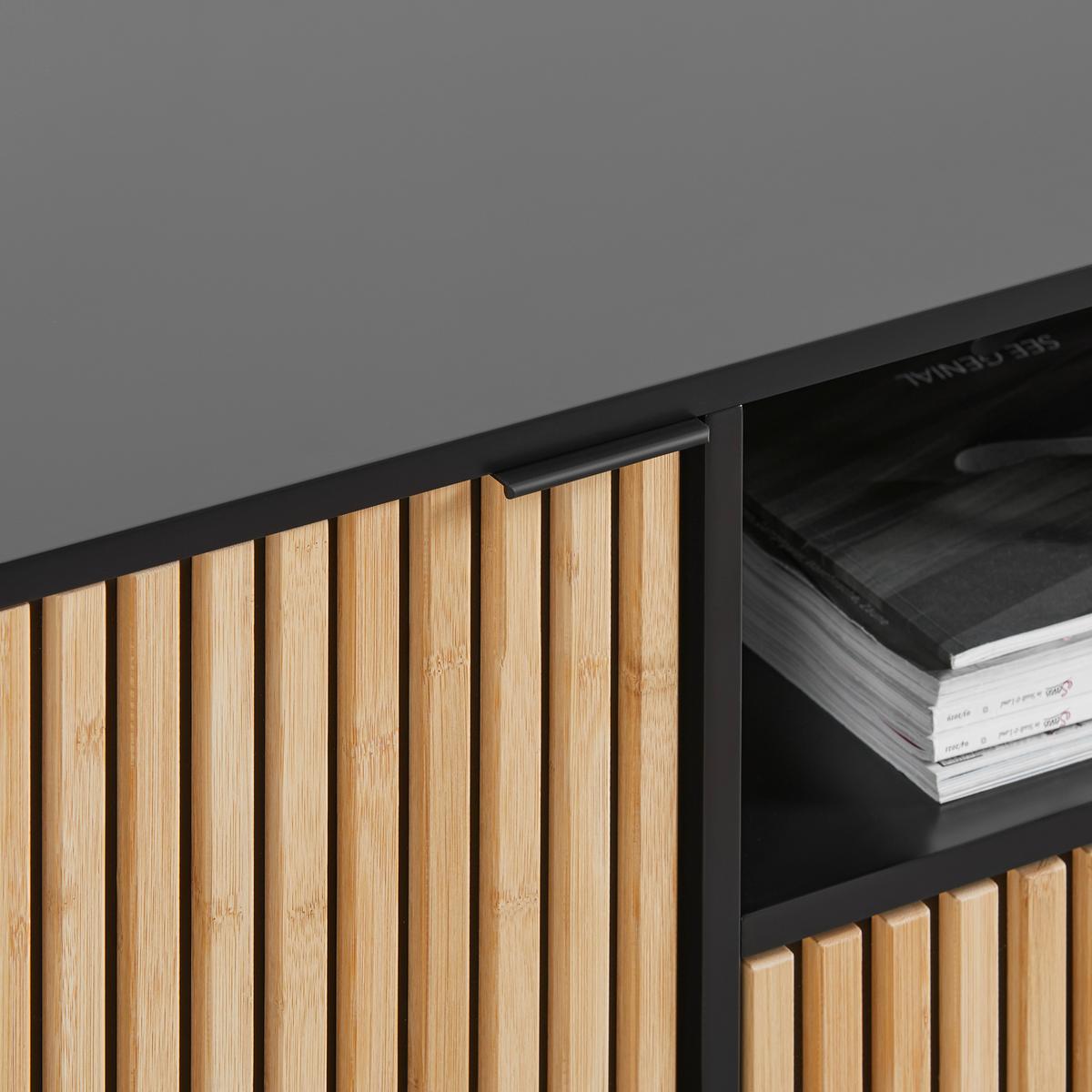 Lowboard Madrid Schwarz/Naturfarben massiv - Eichefarben/Schwarz, MODERN, Holz/Holzwerkstoff (143/60/40cm) - Mömax