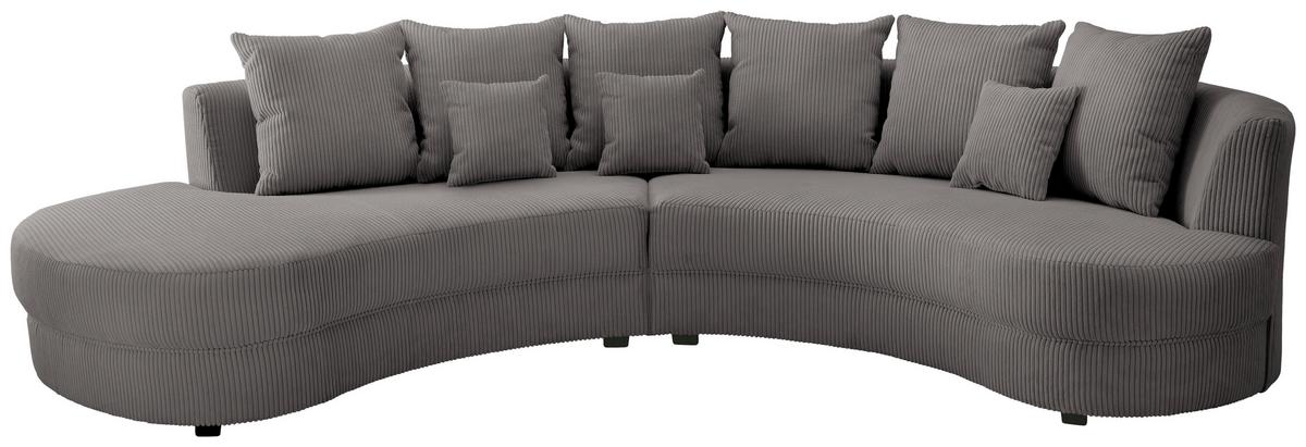 Wohnlandschaft Limoncello m. Hocker ca. 160x300cm Grau Cord - Schwarz/Grau, Design, Kunststoff/Textil (160/300cm) - Livetastic