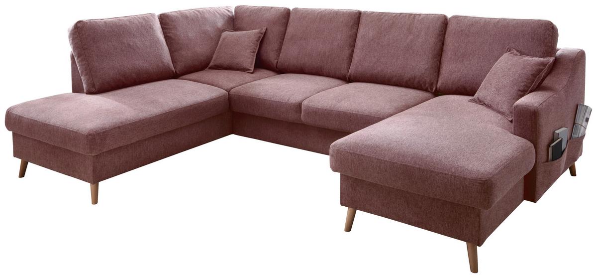 Wohnlandschaft Valentina Rosa Struktur - Rosa/Naturfarben, KONVENTIONELL, Holz/Textil (200/301/150cm) - P & B