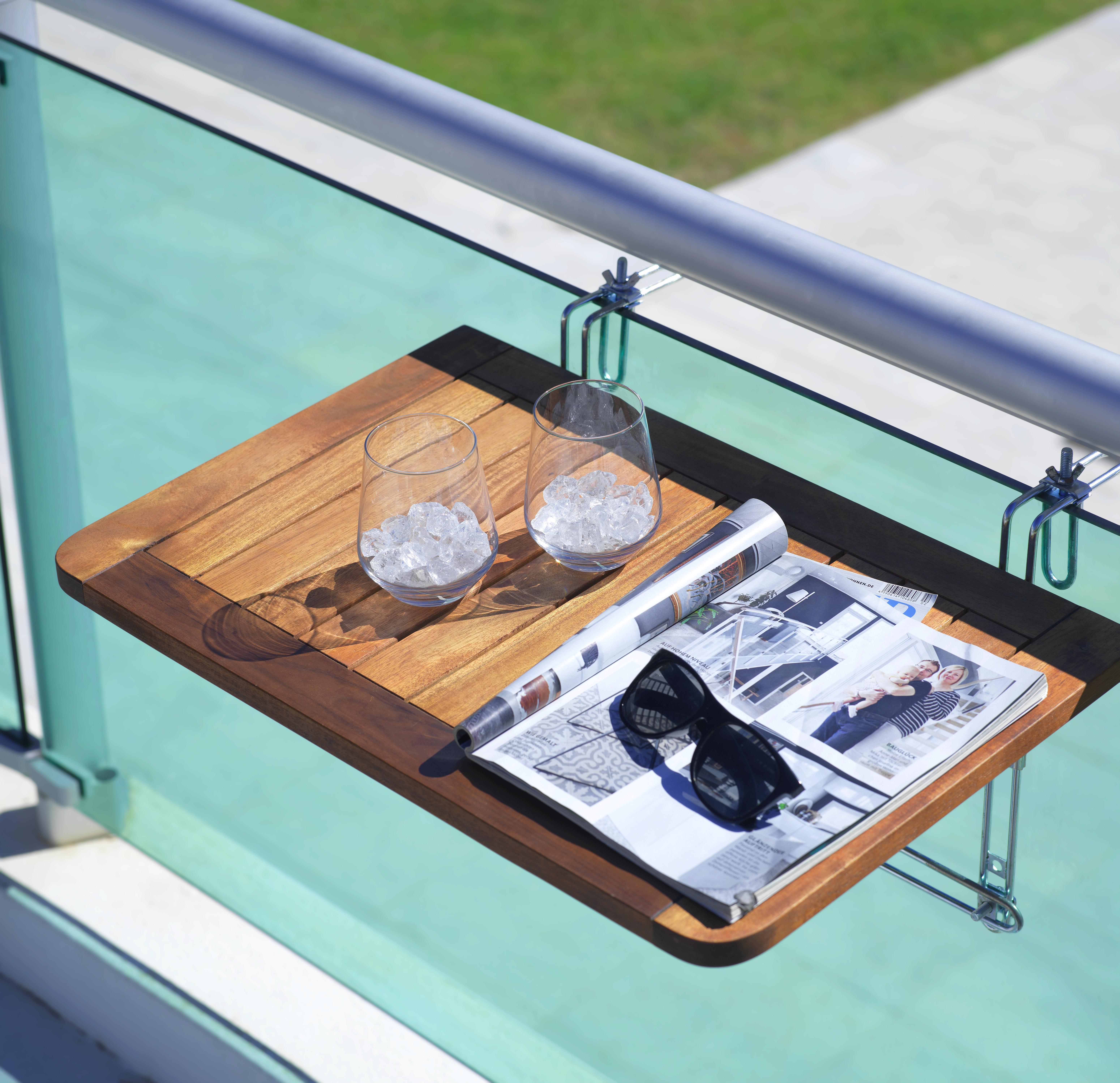 Balkontisch Helena 40x60cm aus Akazienholz - Chromfarben/Akaziefarben, MODERN, Holz/Metall (60/40-51,5/34cm) - Bessagi Garden