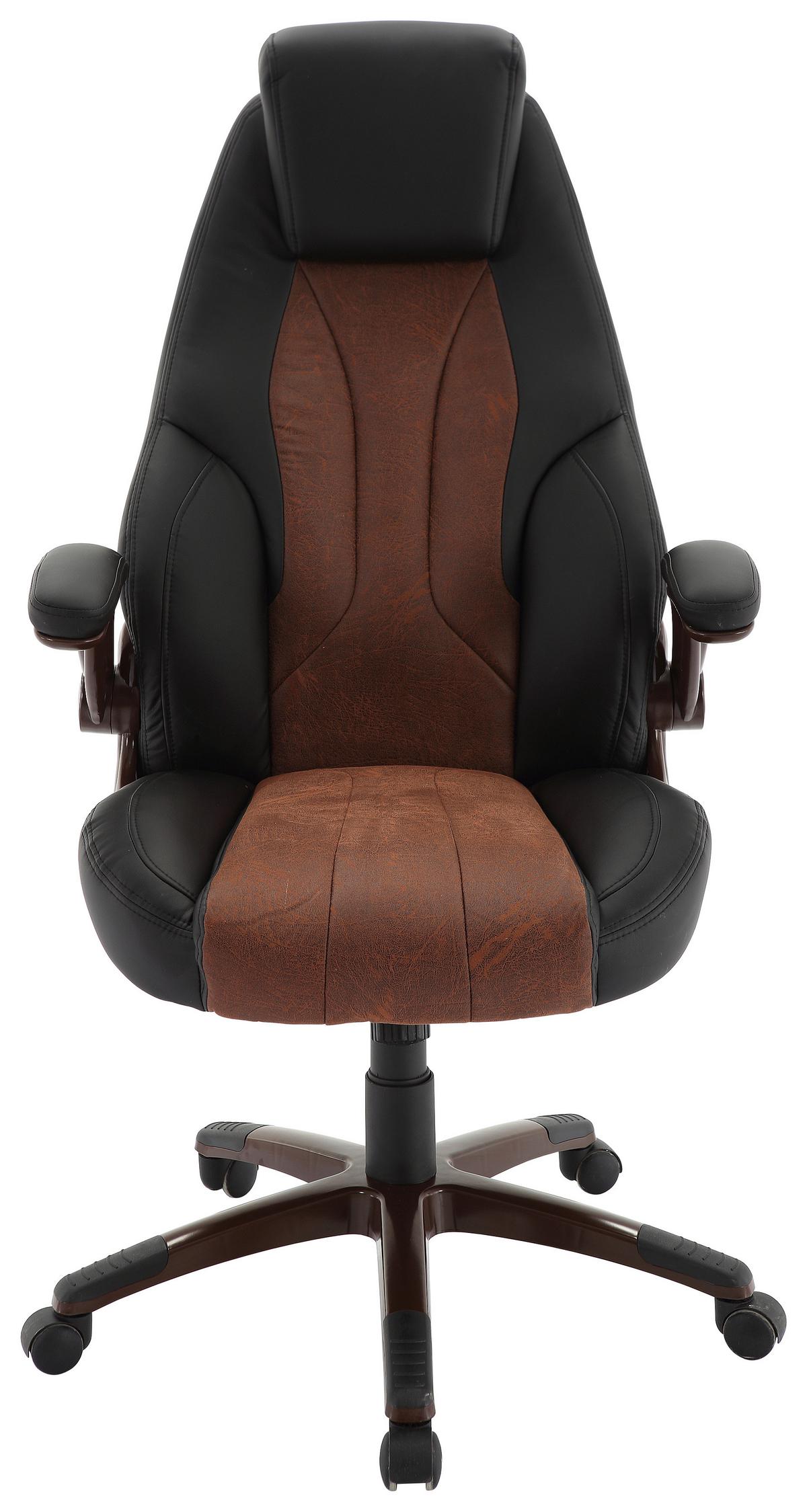 Chefsessel Braun/schwarz - Schwarz/Braun, Modern, Kunststoff/Textil (69/115-125/77cm) - Premium Living