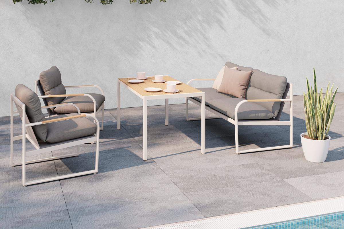 Garnitură grădină Florenz 2 - gri deschis/culoare lemn tec, Modern, plastic/metal - Mömax