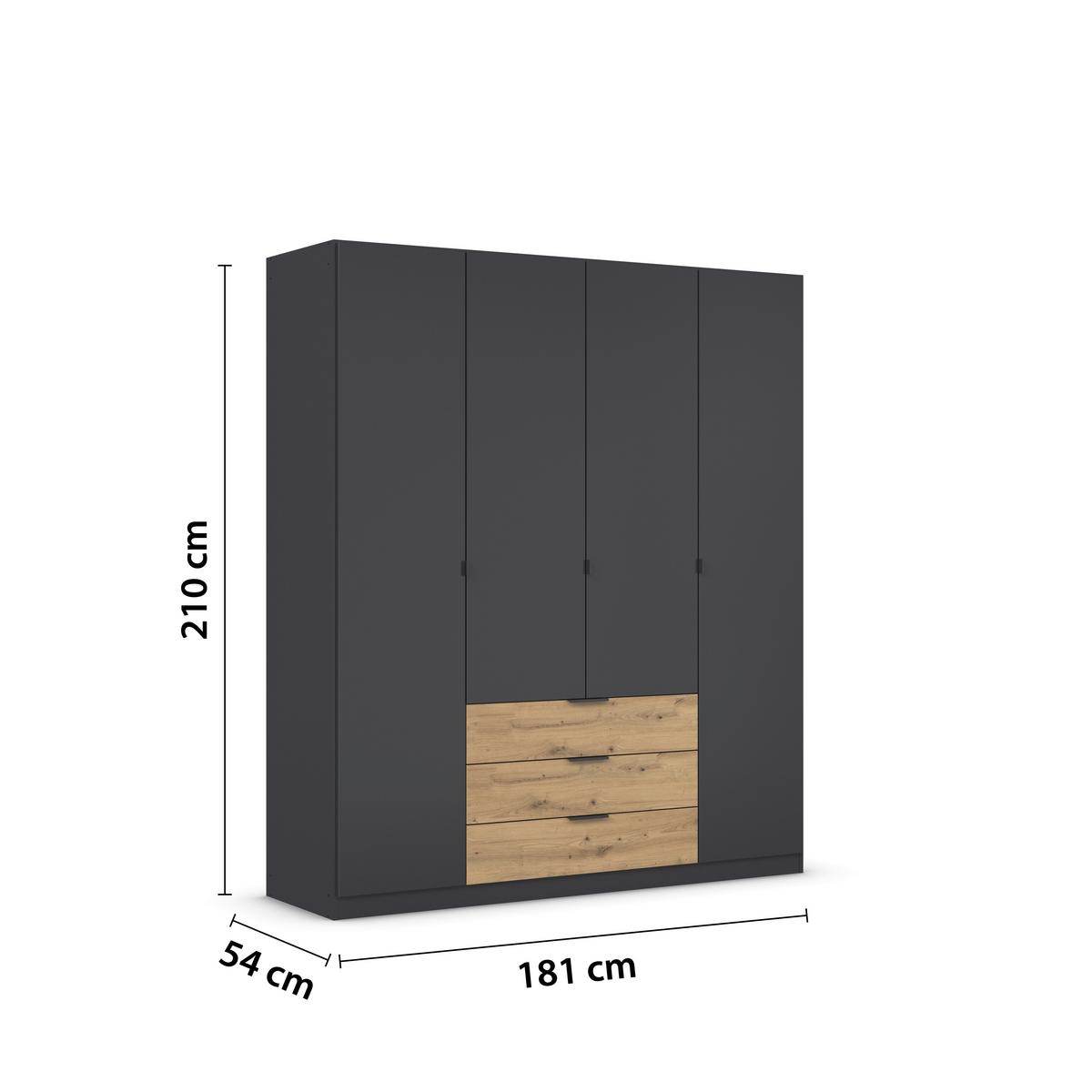 Omara Za Oblačila Davoa, Barva Grafita, Barva Hrasta - siva/barve grafita, Basics, kovina/leseni material (181/210/54cm) - Boxxx