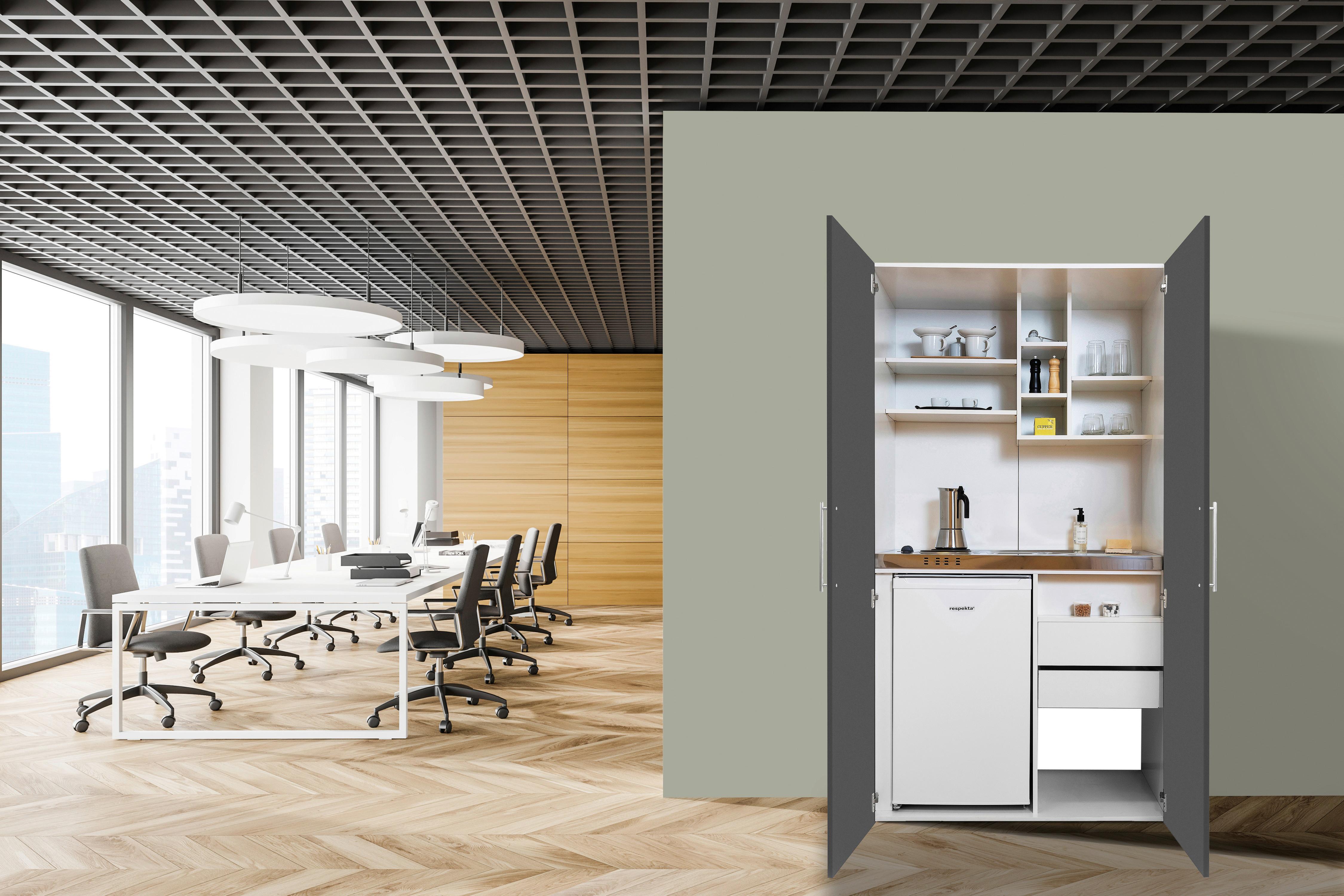 Schrankküche Economy Grau mit Geräte B: ca. 104 cm - Edelstahlfarben/Weiß, MODERN, Holzwerkstoff/Metall (104/193/67cm) - Respekta