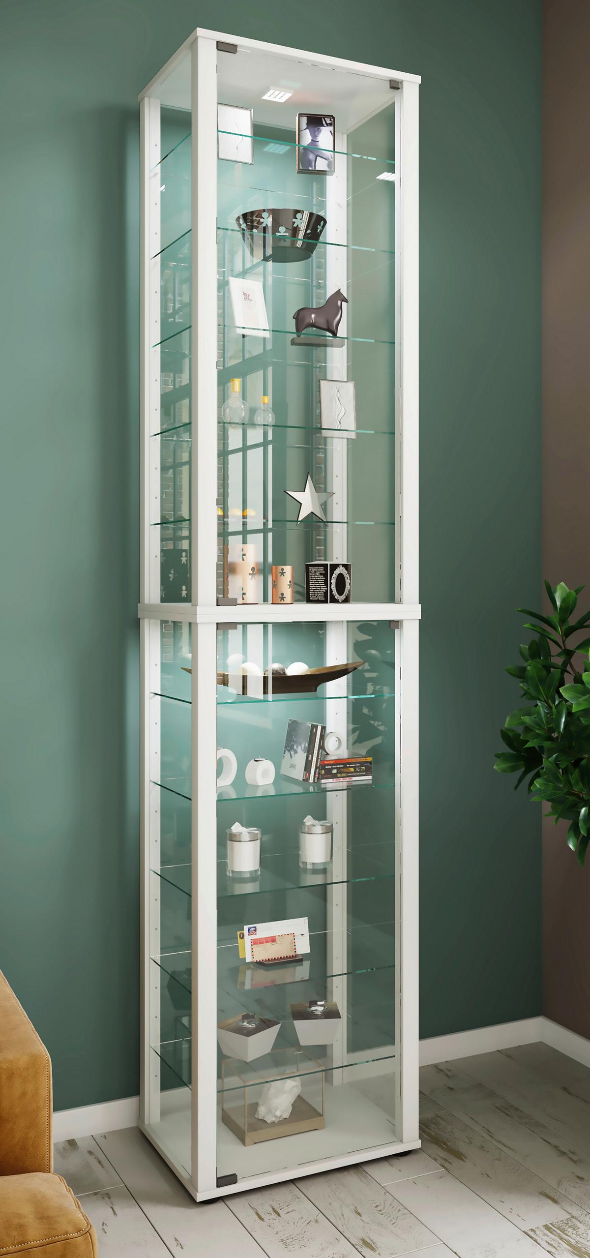 Vitrina Kavisa, Bela - črna/bela, Moderno, umetna masa/steklo (50/227/38cm) - MID.YOU