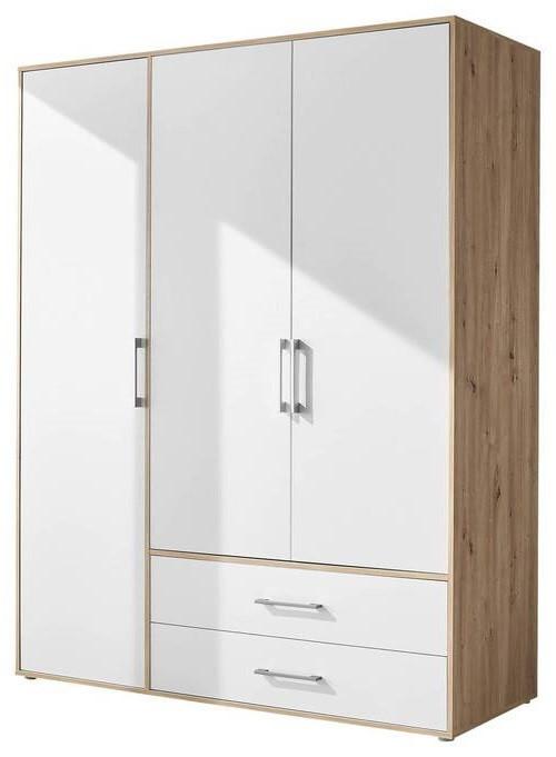 Kleiderschrank Lembo Weiß/Eiche Artisan - Alufarben/Weiß, KONVENTIONELL, Holzwerkstoff/Kunststoff (155/195/60cm) - Based