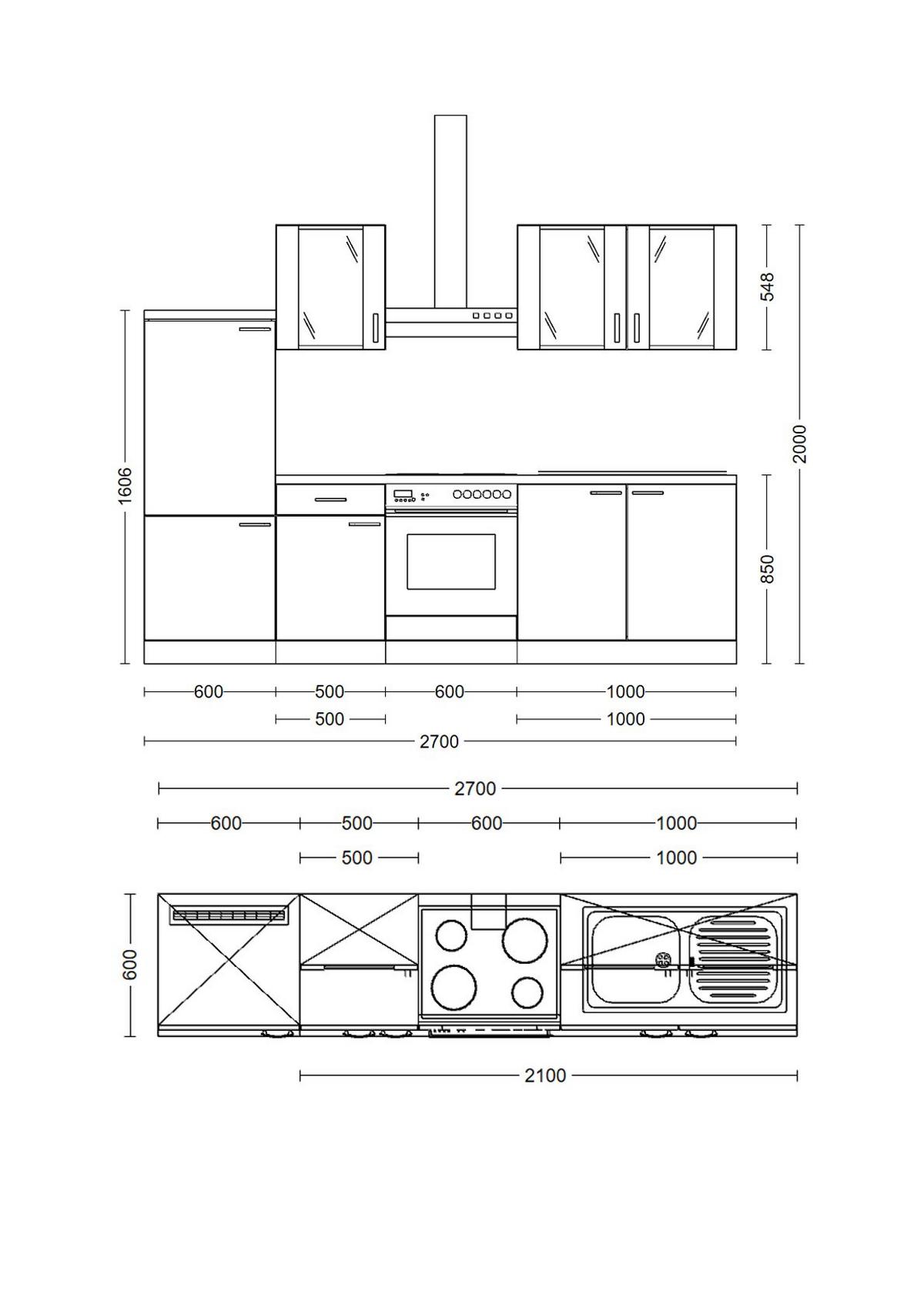 Kuhinjski Blok Z Aparati Wito, Bela - barve nerjavečega jekla/bela, Moderno, umetna masa/steklo (270cm) - FlexWell