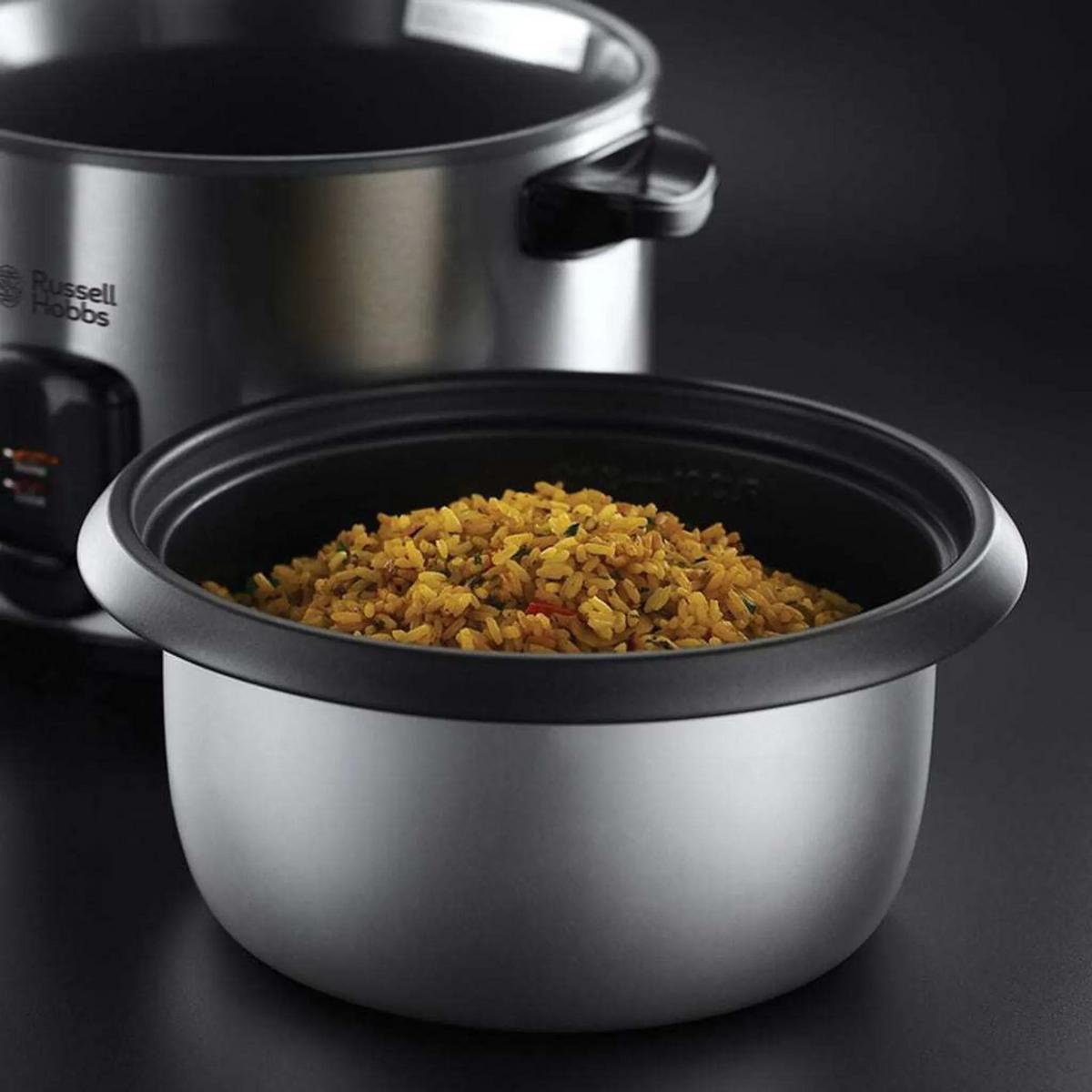 URZĄDZENIE DO GOTOWANIA RYŻU COOK HOME - kolor stalowy/czarny, Basics, tworzywo sztuczne/metal (27,0/25,3/31,0cm) - Russell Hobbs