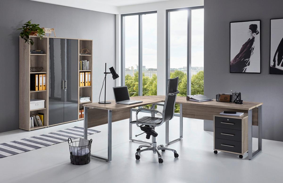 Büro Office Edition Set 3 Sonoma Eiche/Anthrazit - Anthrazit Hochglanz/Sonoma Eiche, MODERN, Holzwerkstoff - MID.YOU