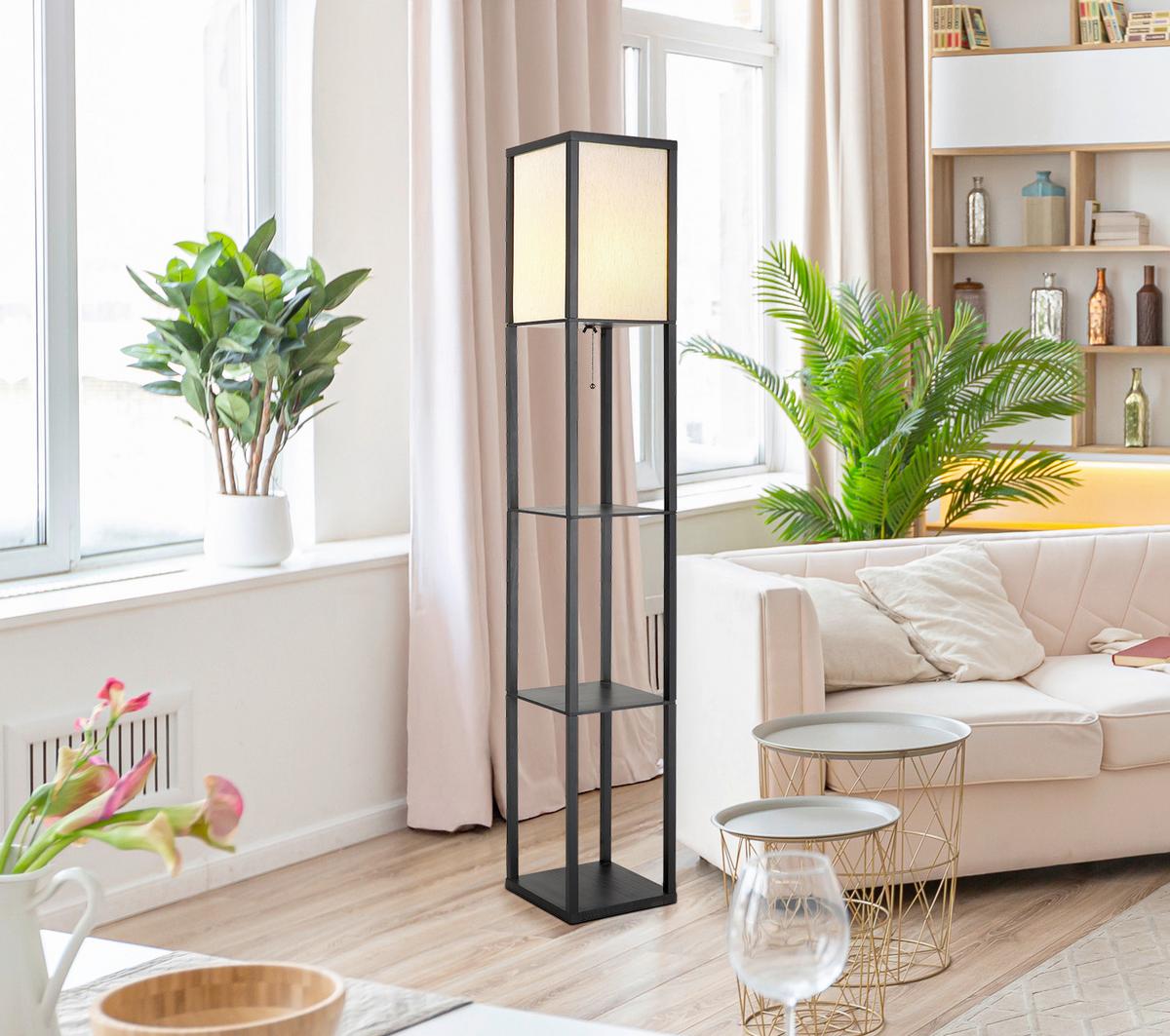Állólámpa 58611s Tabitha - natúr színű/fekete, Design, textil/fa (26/26/159cm) - Globo