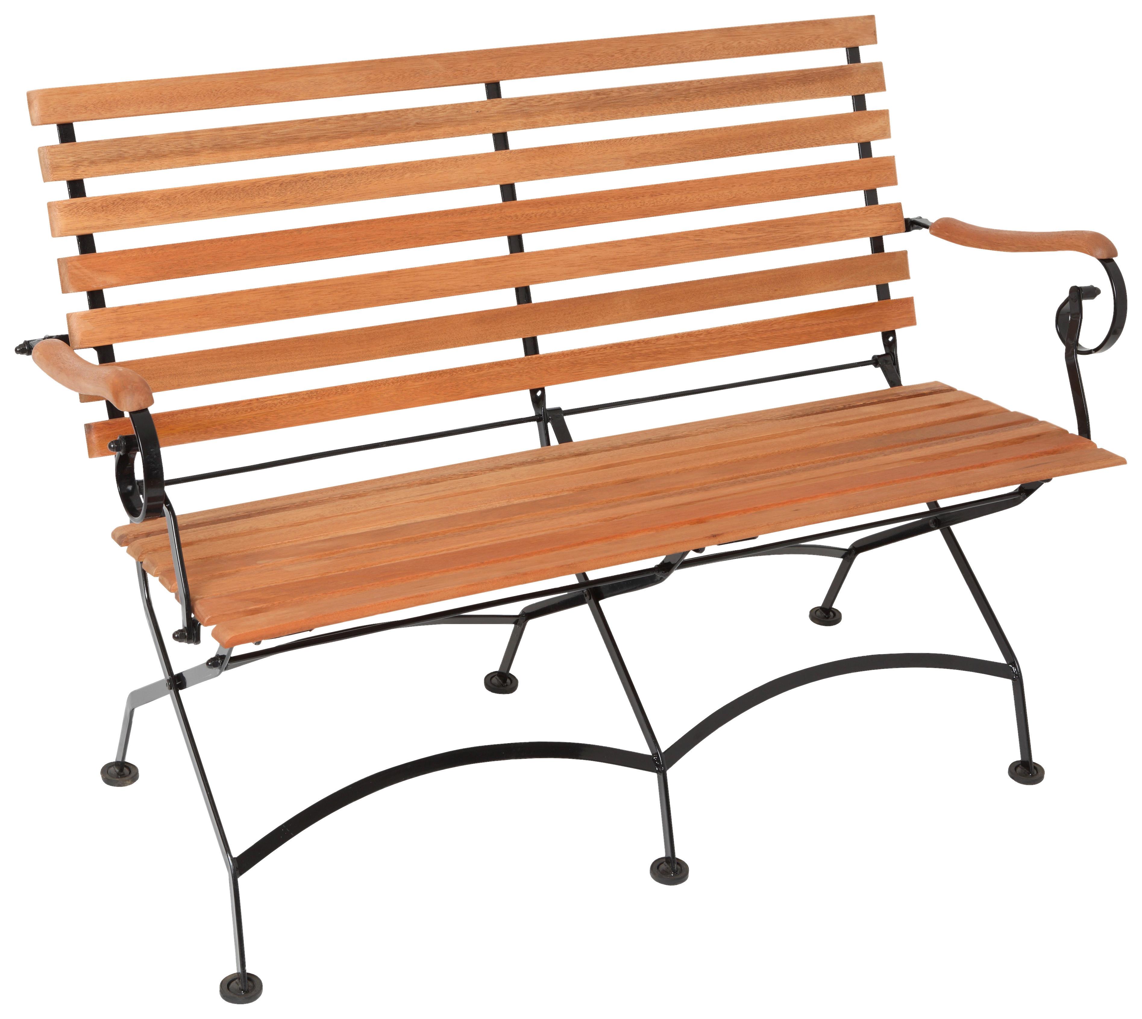 Gartenbank Schlossgarten Natur/Schwarz aus Eukalyptus - Naturfarben, ROMANTIK / LANDHAUS, Holz/Metall (125/58/85cm) - Gardenson