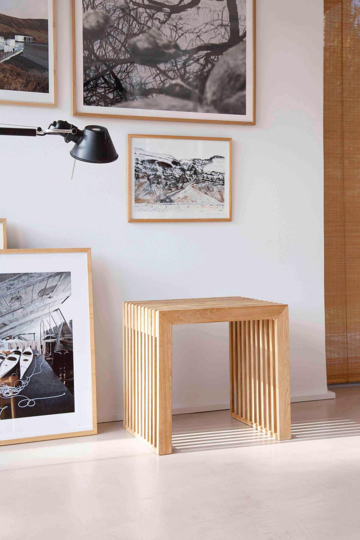 Hocker RIB ca. 45x43x35 cm - Beigebraun, KONVENTIONELL, Holz (45/43/35cm) - MID.YOU