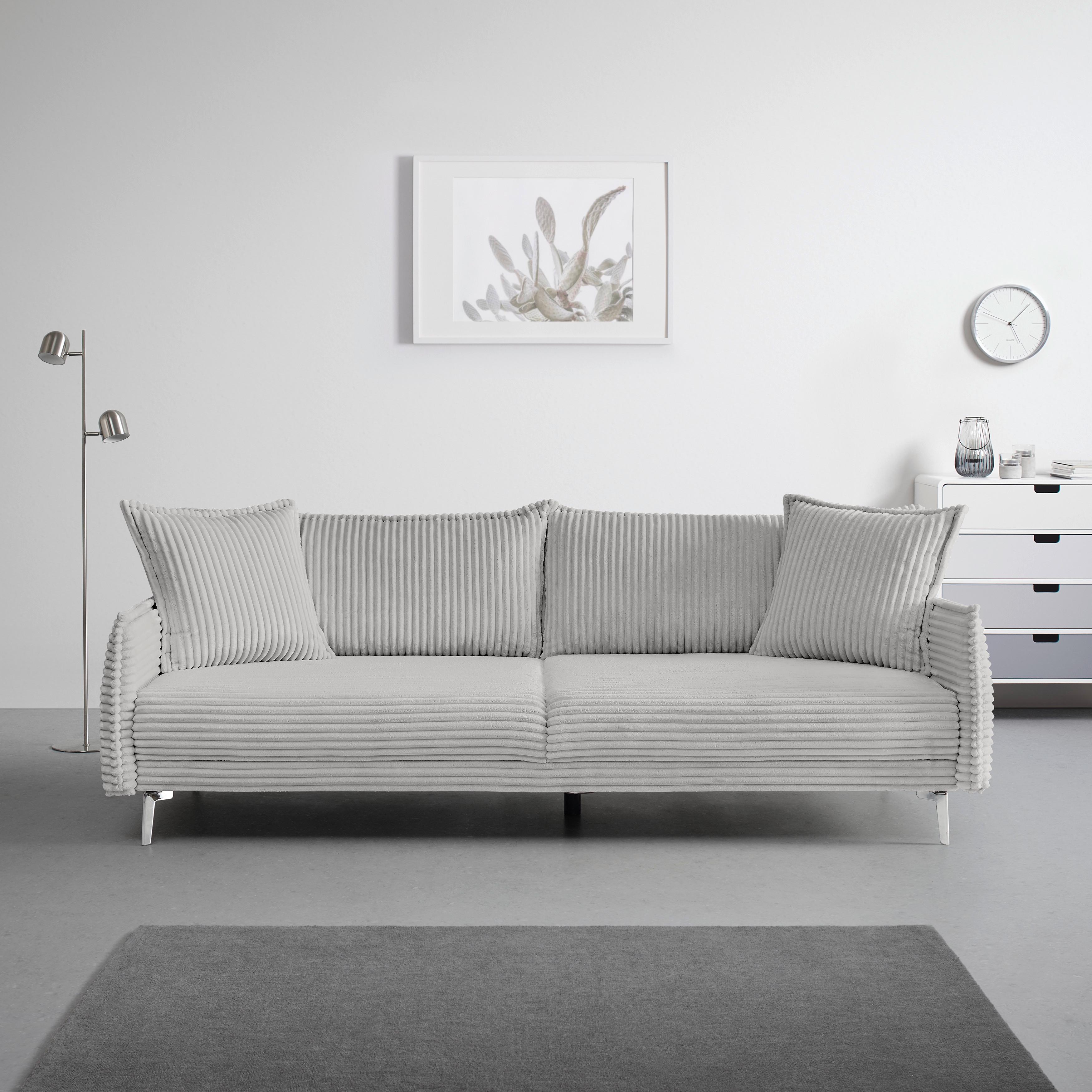 Bigsofa Kiss Hellgrau - Chromfarben/Hellgrau, MODERN, Holz/Metall (241/90/117cm) - Mömax