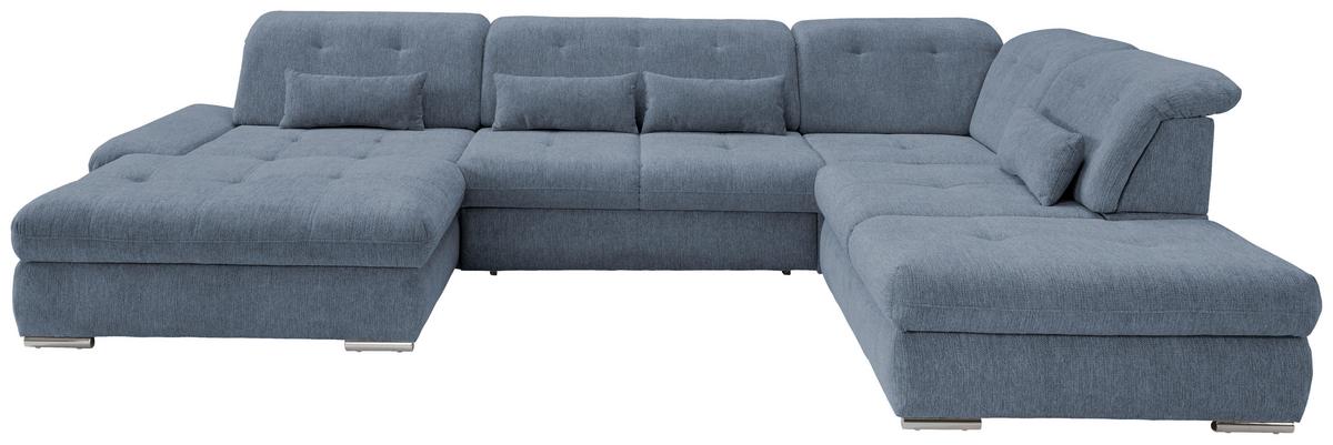 Wohnlandschaft Dalida Hellblau Chenille - Chromfarben/Hellblau, Design, Textil/Metall (195/376/254cm) - Livetastic