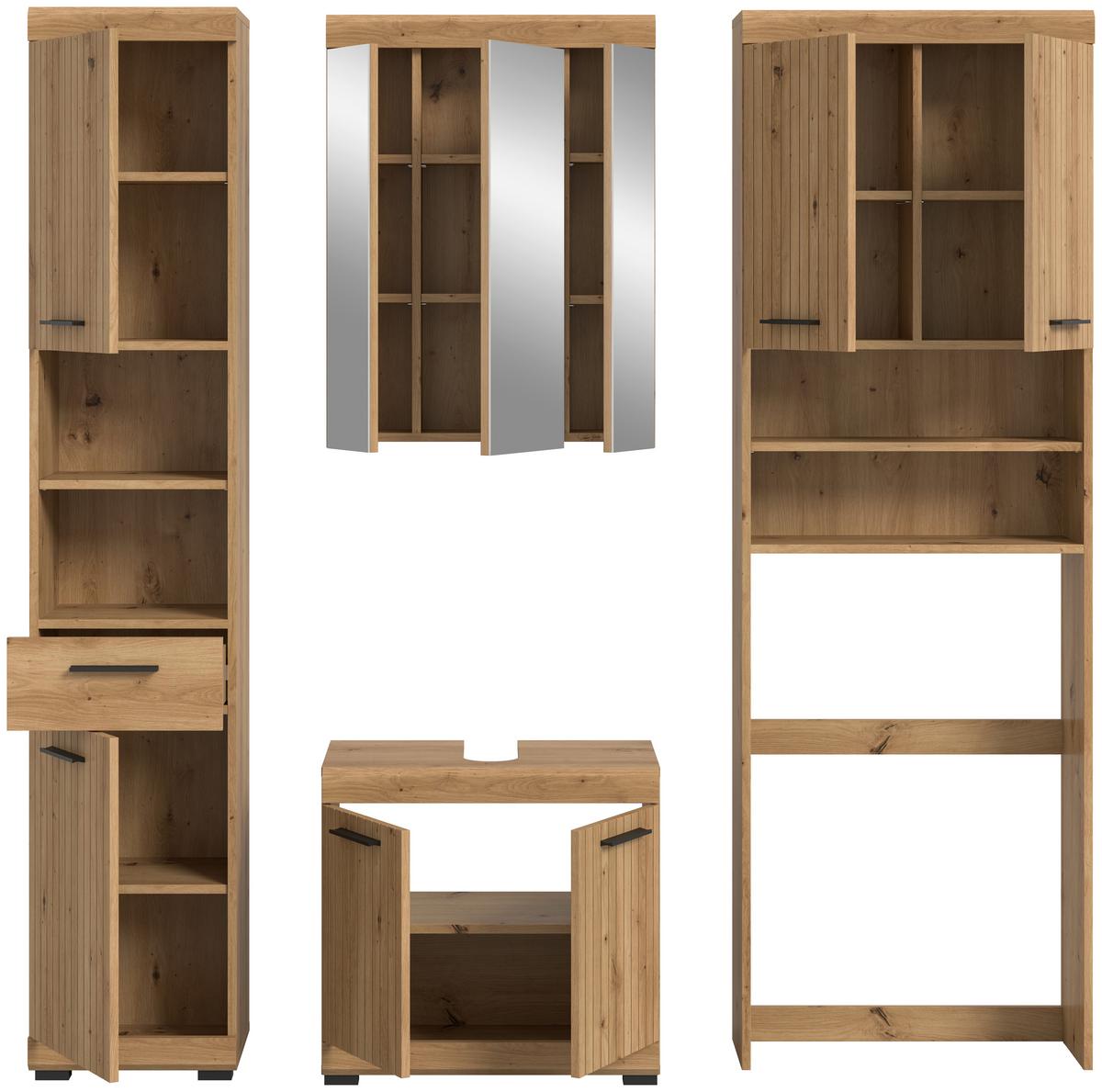 Badezimmer Scout Eiche Artisan 4-teilig - Schwarz/Eiche Artisan, Trend, Glas/Holzwerkstoff (160cm) - MID.YOU