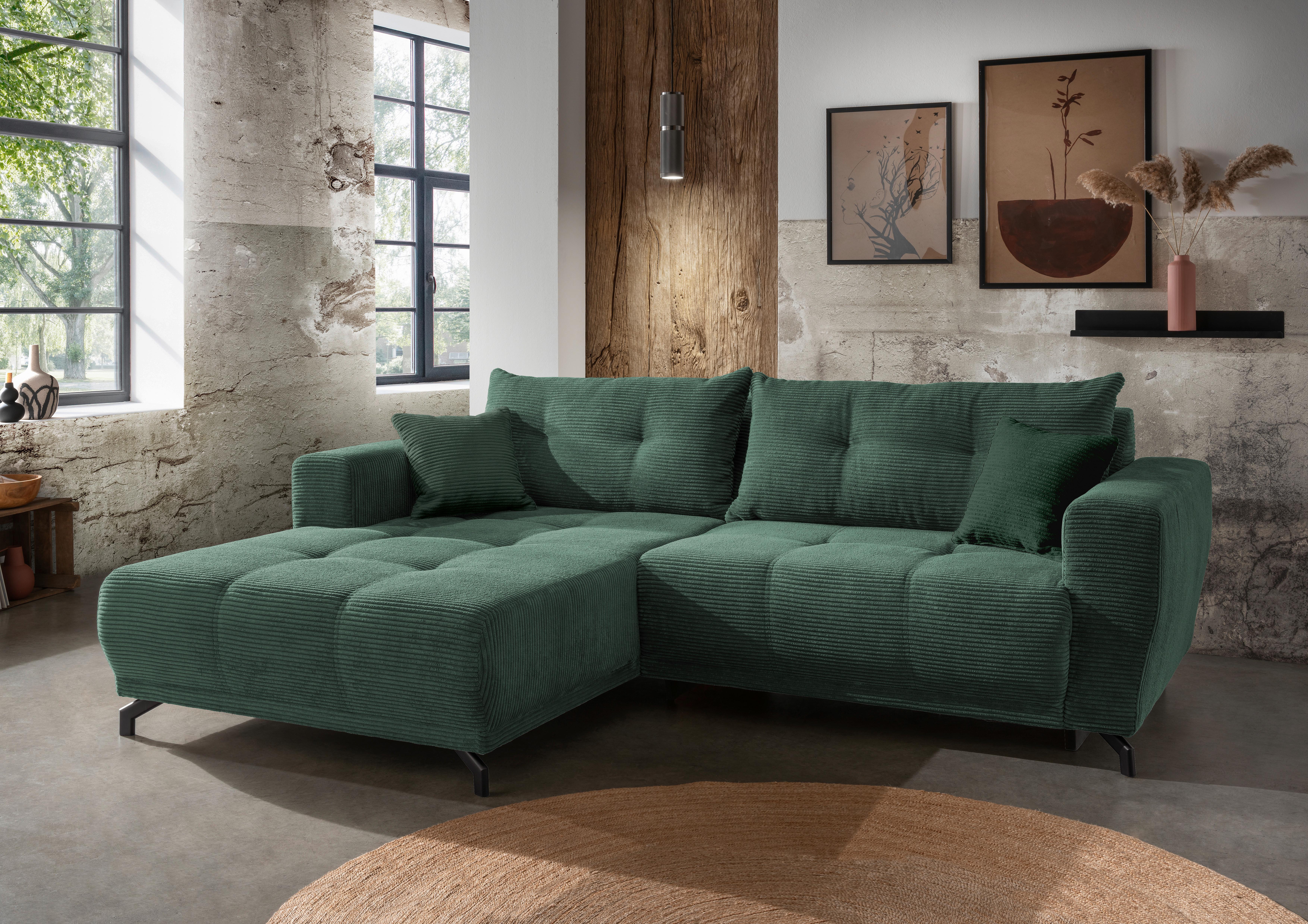 Wohnlandschaft Restato Dunkelgrün Cord - Dunkelgrün/Schwarz, MODERN, Holz/Textil (177/246cm) - MID.YOU